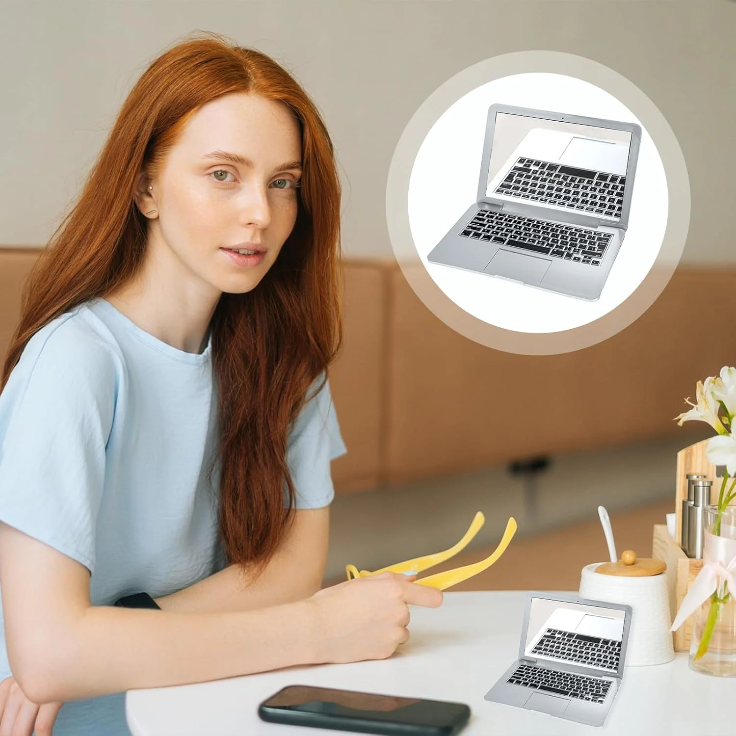 آینه لپ تاپ مینی، 3 عدد آینه آرایشی فشرده کوچک قابل حمل به شکل لپ تاپ، آینه های تاشو کوچک جیبی کامپیوتری برای آرایش منزل، مسافرت، دکوراسیون حیوانات خانگی (نقره ای، رزگلد، سفید)