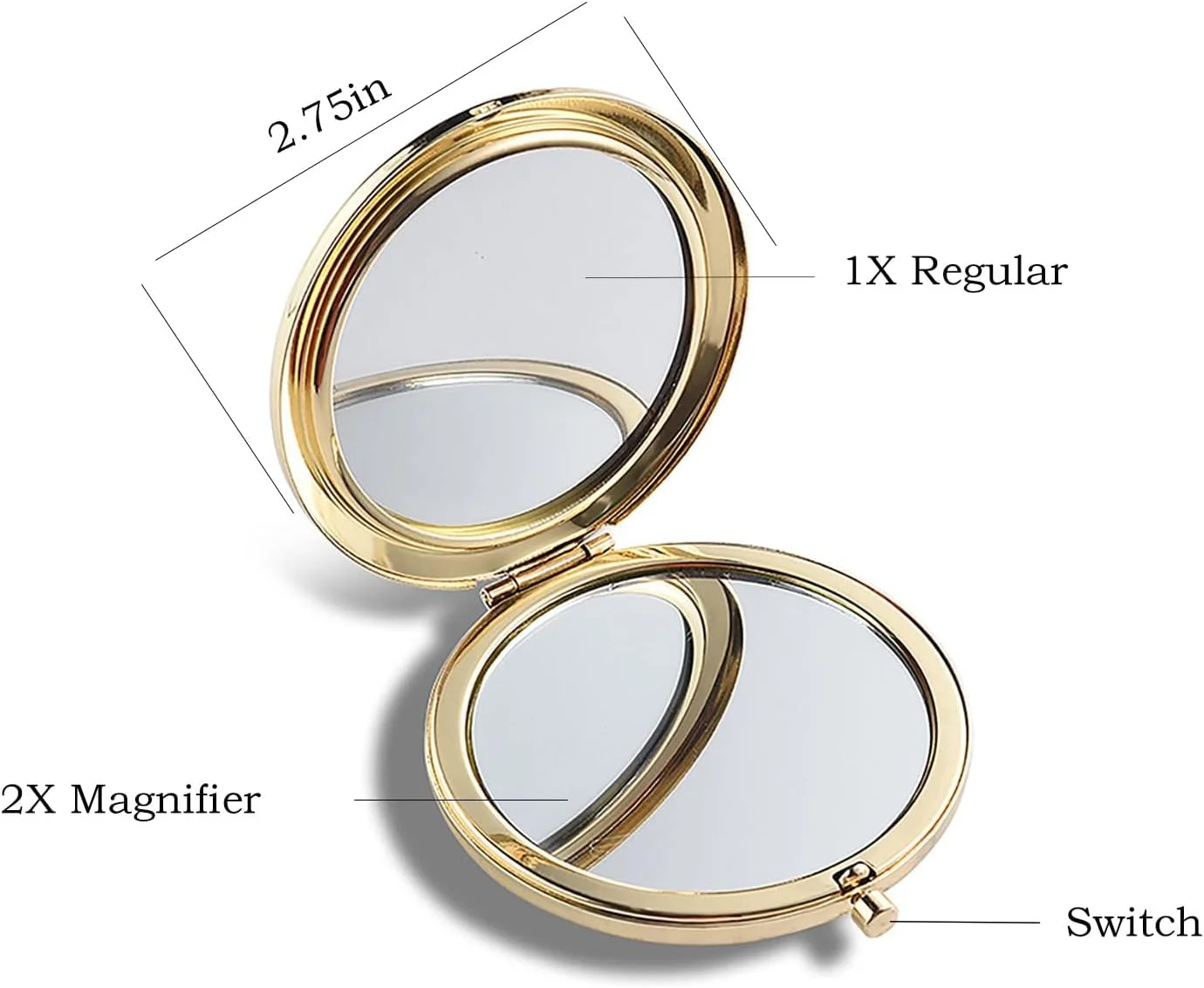 آینه آرایشی جیبی تاشو با بزرگنمایی - قطر 7 سانتیمتر - مناسب سفر (طلایی)