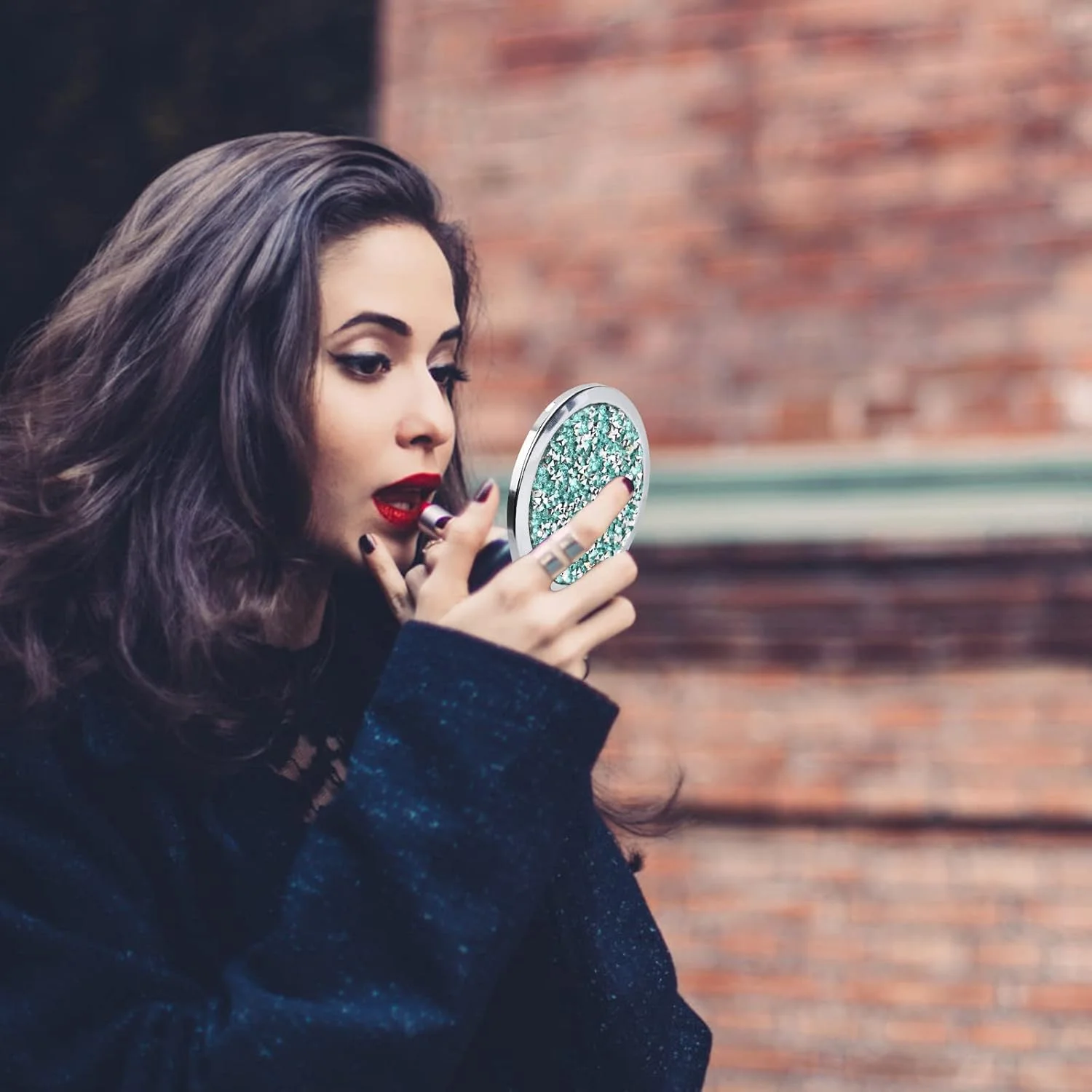 آینه جیبی 7 سانتی متری KYSUN، آینه جیبی قابل حمل، آینه دستی گرد قابل حمل، آینه آرایشی کوچک 1X/2X، آینه آرایشی تاشو و دو طرفه برای زنان و دختران، الماس سبز