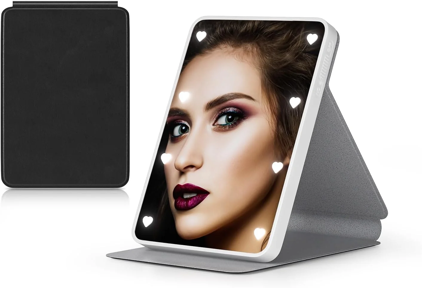 آینه جیبی Kintion، آینه جمع و جور با قابلیت چرخش 360 درجه و نور، دارای نورپردازی 3 رنگی قابل تنظیم، مشکی