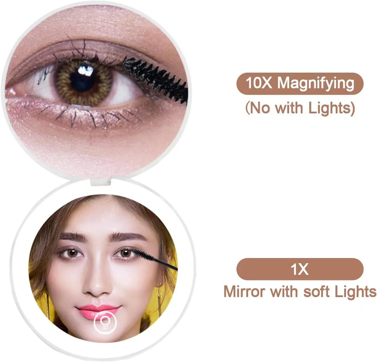 آینه جیبی LED فشرده Kilobey، بزرگنمایی 1x/10x، آینه مسافرتی تاشو دو طرفه گرد، آینه آرایشی کوچک 3.5 اینچی. قابل حمل برای کیف پول، دستی (سفید 1 عددی)