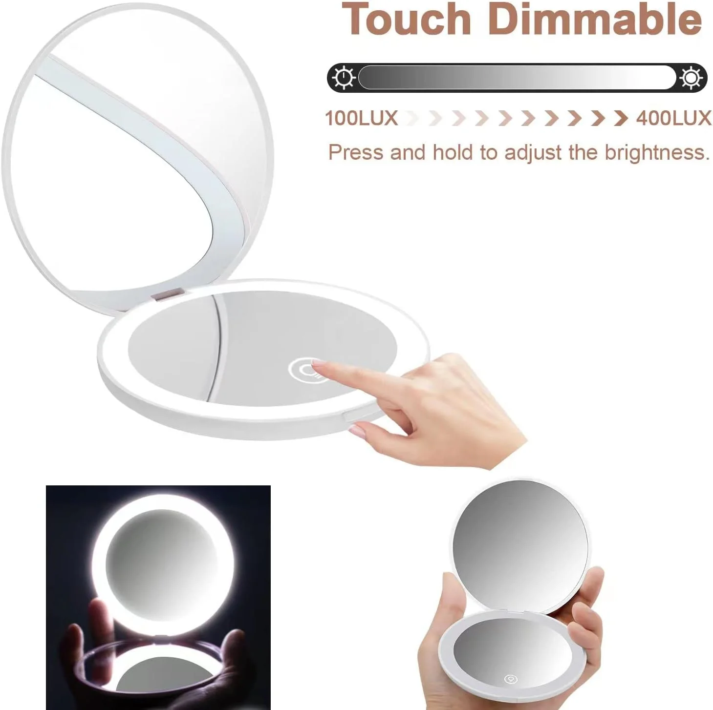 آینه جیبی LED فشرده Kilobey، بزرگنمایی 1x/10x، آینه مسافرتی تاشو دو طرفه گرد، آینه آرایشی کوچک 3.5 اینچی. قابل حمل برای کیف پول، دستی (سفید 1 عددی)