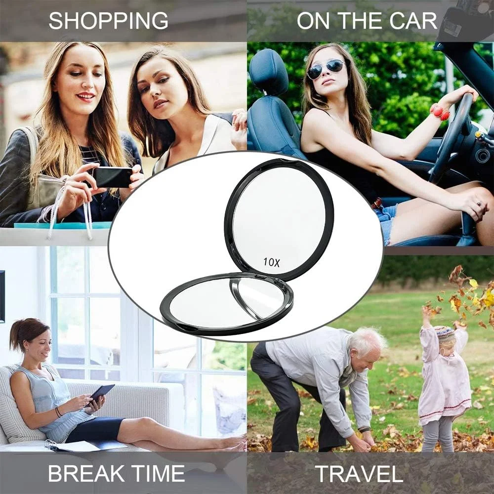 آینه آرایشی فشرده بزرگنما - آینه آرایشی جیبی فشرده و ظریف DeWEISN، آینه آرایشی دستی مسافرتی با بزرگنمایی قدرتمند 10 برابر و آینه نمای واقعی 1 برابر برای مسافرت یا کیف شما (مشکی) آینه آرایشی فشرده بزرگنما - آینه آرایشی جیبی فشرده و ظریف DeWEISN، آینه آرایشی دستی مسافرتی با بزرگنمایی قدرتمند 10 برابر و آینه نمای واقعی 1 برابر برای مسافرت یا کیف شما (مشکی)