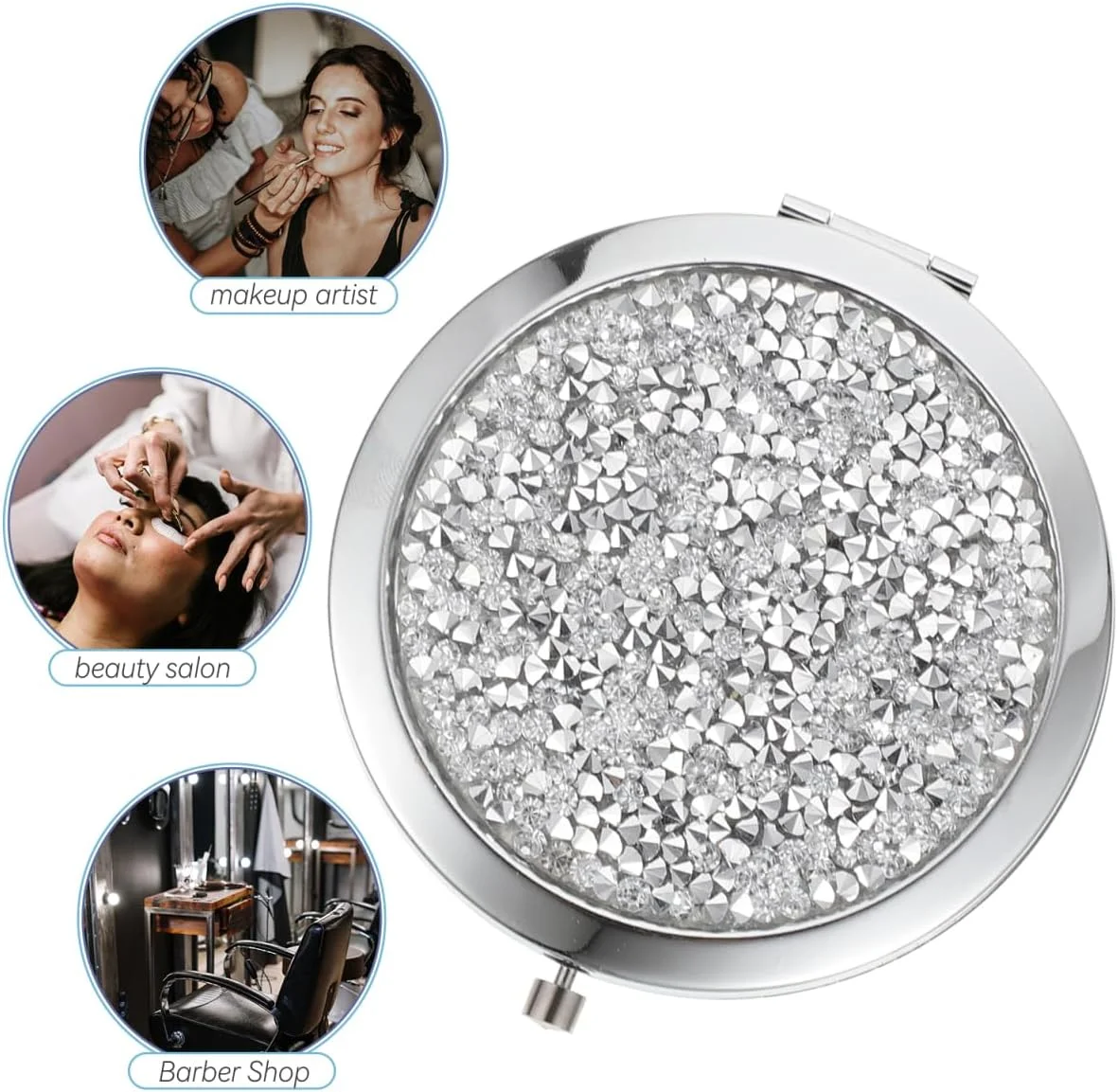 کیف پول مسافرتی LALAFINA، آینه جیبی نگین دار، آینه دو طرفه کیف دستی، آینه جمع و جور براق، آینه دستی گرد آرایشی برای زنان و دختران، آینه مسافرتی