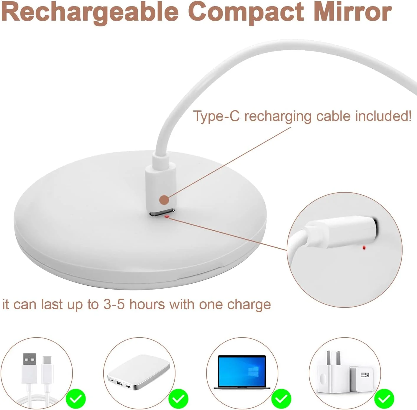 آینه جیبی LED فشرده Kilobey، بزرگنمایی 1x/10x، آینه مسافرتی تاشو دو طرفه گرد، آینه آرایشی کوچک 3.5 اینچی. قابل حمل برای کیف پول، دستی (سفید 1 عددی)