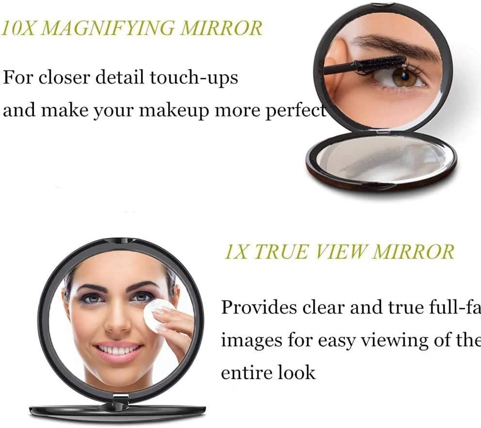 آینه آرایشی فشرده بزرگنما - آینه آرایشی جیبی فشرده و ظریف DeWEISN، آینه آرایشی دستی مسافرتی با بزرگنمایی قدرتمند 10 برابر و آینه نمای واقعی 1 برابر برای مسافرت یا کیف شما (مشکی) آینه آرایشی فشرده بزرگنما - آینه آرایشی جیبی فشرده و ظریف DeWEISN، آینه آرایشی دستی مسافرتی با بزرگنمایی قدرتمند 10 برابر و آینه نمای واقعی 1 برابر برای مسافرت یا کیف شما (مشکی)