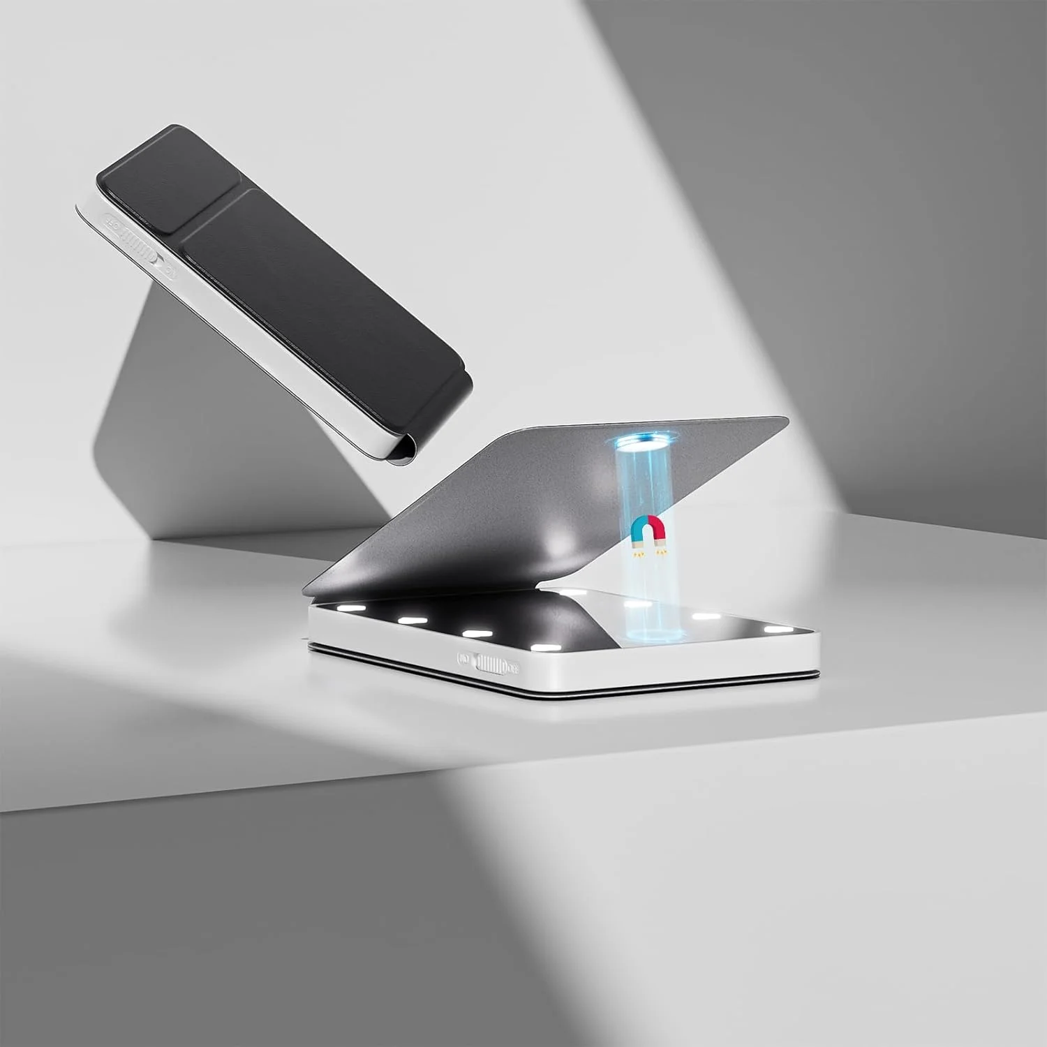 آینه جیبی Kintion، آینه جمع و جور با قابلیت چرخش 360 درجه و نور، دارای نورپردازی 3 رنگی قابل تنظیم، مشکی