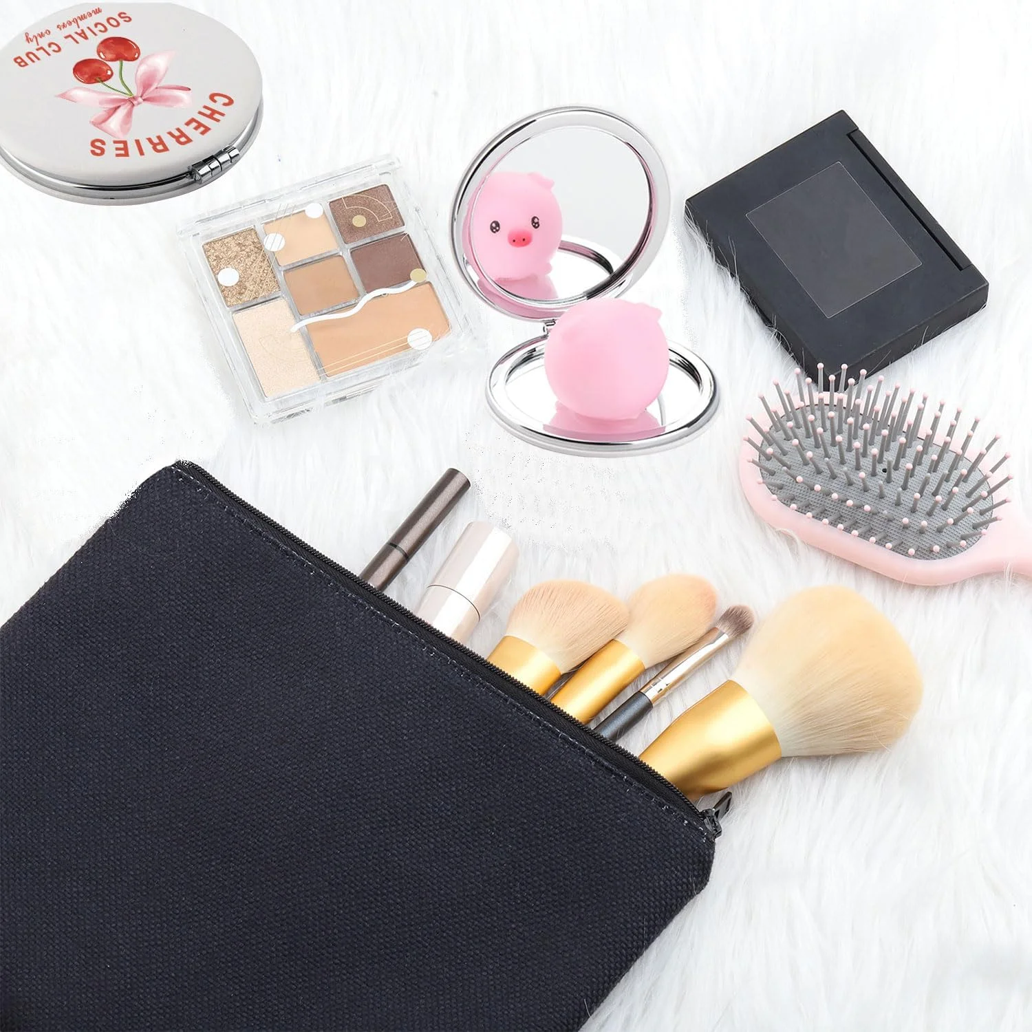 آینه جیبی جمع و جور گیلاسی کوکت، هدیه دخترانه، هدیه دوران سافت گرل، هدیه پاپیون صورتی، هدیه روبان، آینه جیبی مخصوص اعضای باشگاه گیلاس (CherriesMirror)