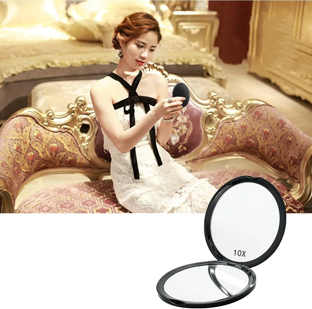 آینه آرایشی فشرده بزرگنما - آینه آرایشی جیبی فشرده و ظریف DeWEISN، آینه آرایشی دستی مسافرتی با بزرگنمایی قدرتمند 10 برابر و آینه نمای واقعی 1 برابر برای مسافرت یا کیف شما (مشکی) آینه آرایشی فشرده بزرگنما - آینه آرایشی جیبی فشرده و ظریف DeWEISN، آینه آرایشی دستی مسافرتی با بزرگنمایی قدرتمند 10 برابر و آینه نمای واقعی 1 برابر برای مسافرت یا کیف شما (مشکی)