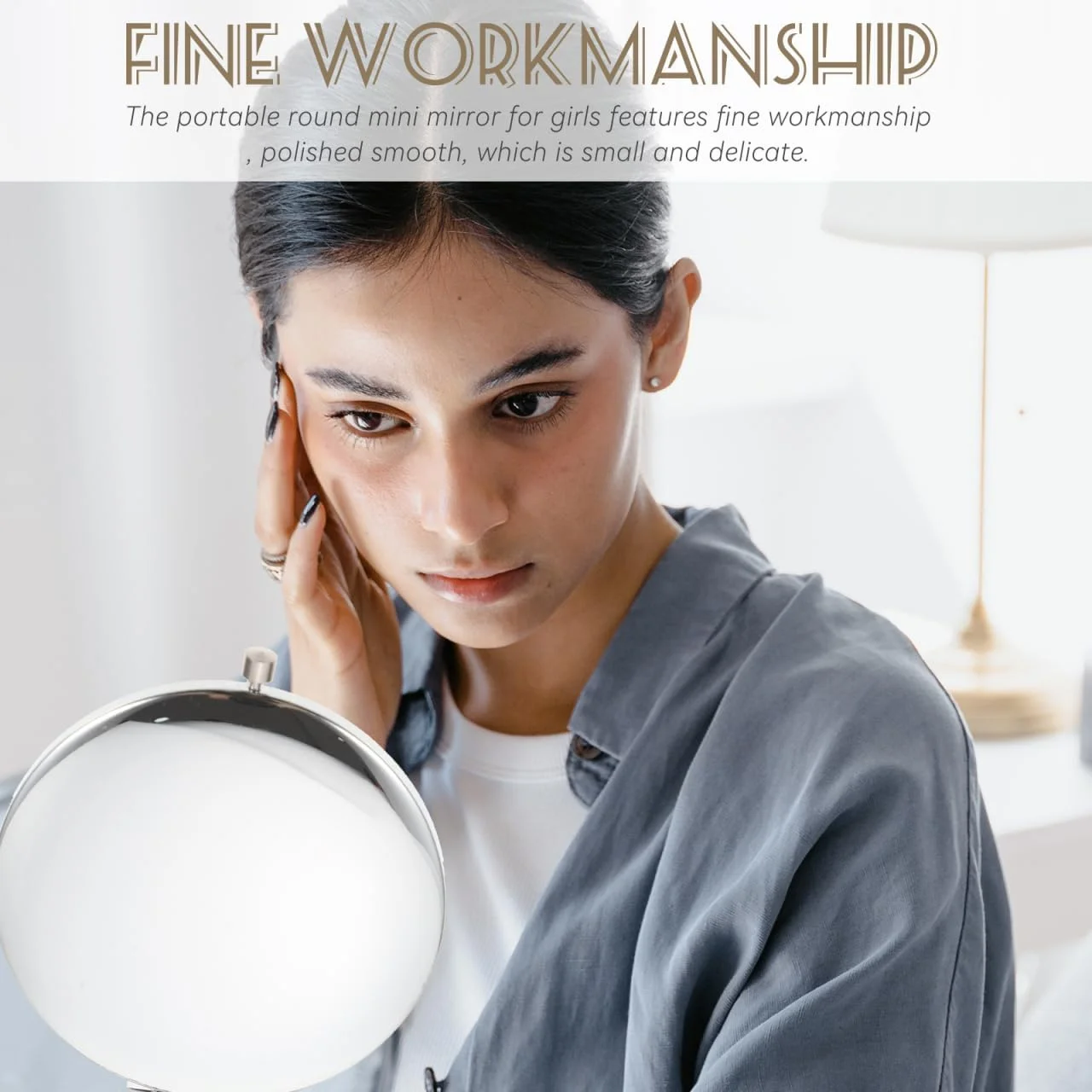 کیف پول مسافرتی LALAFINA، آینه جیبی نگین دار، آینه دو طرفه کیف دستی، آینه جمع و جور براق، آینه دستی گرد آرایشی برای زنان و دختران، آینه مسافرتی