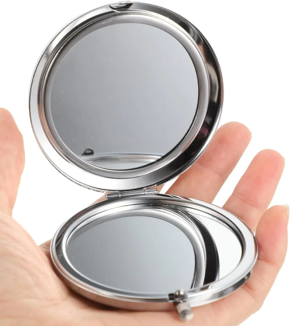 کیف پول مسافرتی LALAFINA، آینه جیبی نگین دار، آینه دو طرفه کیف دستی، آینه جمع و جور براق، آینه دستی گرد آرایشی برای زنان و دختران، آینه مسافرتی