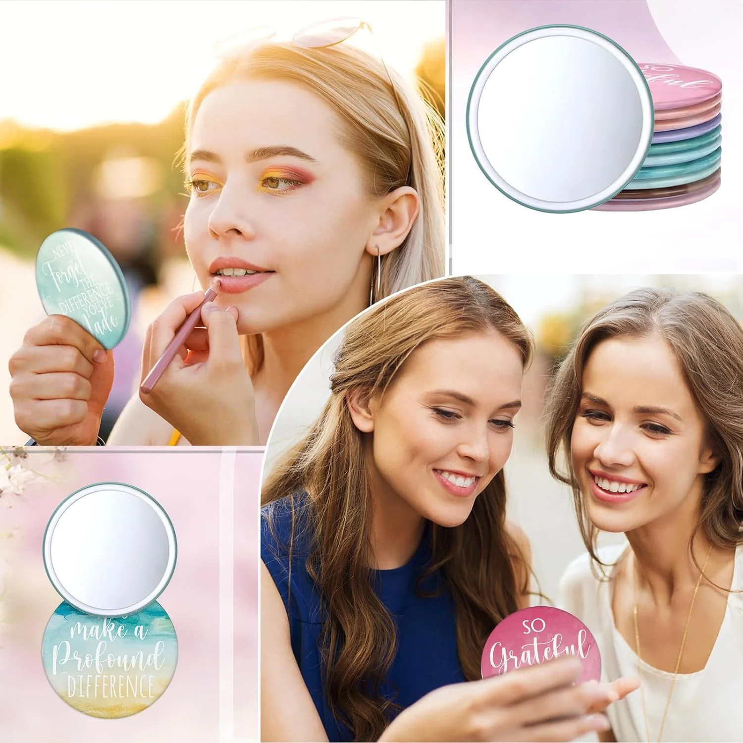 آینه های جیبی انگیزشی کیگلی، بسته 50 عددی، هدیه ای مناسب برای قدردانی از کارمندان، آینه گرد کوچک آرایشی قابل حمل برای زنان، مناسب همکاران، منشی ها، معلمان، پرستاران و دانش آموزان (رنگارنگ)