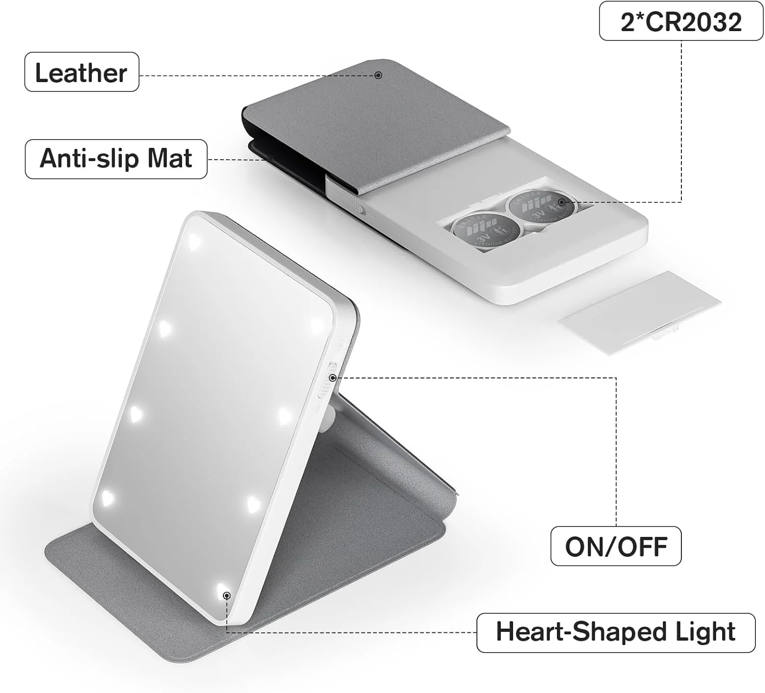 آینه جیبی Kintion، آینه جمع و جور با قابلیت چرخش 360 درجه و نور، دارای نورپردازی 3 رنگی قابل تنظیم، مشکی