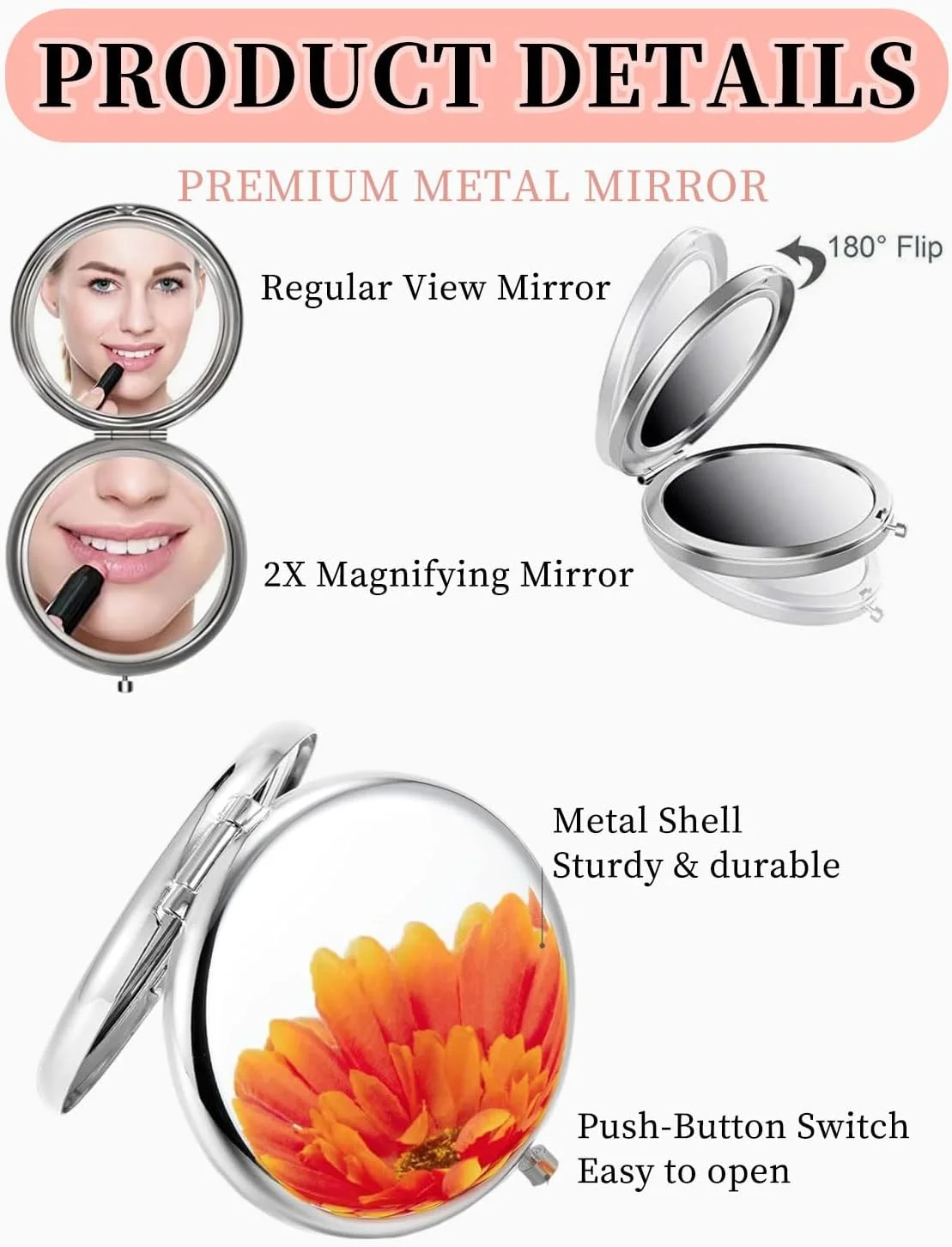 KGDUYC آینه جیبی تاشو با بزرگنمایی - آینه کوچک جیبی، آینه دستی کوچک، آینه جمع و جور کوچک برای کیف دستی (نقره ای) KGDUYC آینه جیبی تاشو با بزرگنمایی - آینه کوچک جیبی، آینه دستی کوچک، آینه جمع و جور کوچک برای کیف دستی (نقره ای)