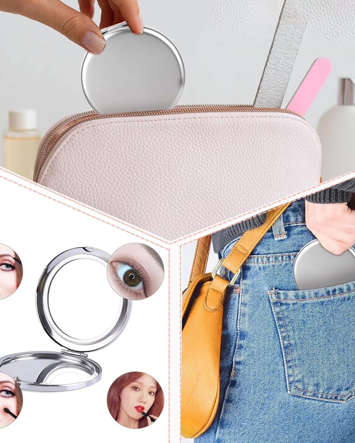 KGDUYC آینه جیبی تاشو با بزرگنمایی - آینه کوچک جیبی، آینه دستی کوچک، آینه جمع و جور کوچک برای کیف دستی (نقره ای) KGDUYC آینه جیبی تاشو با بزرگنمایی - آینه کوچک جیبی، آینه دستی کوچک، آینه جمع و جور کوچک برای کیف دستی (نقره ای)