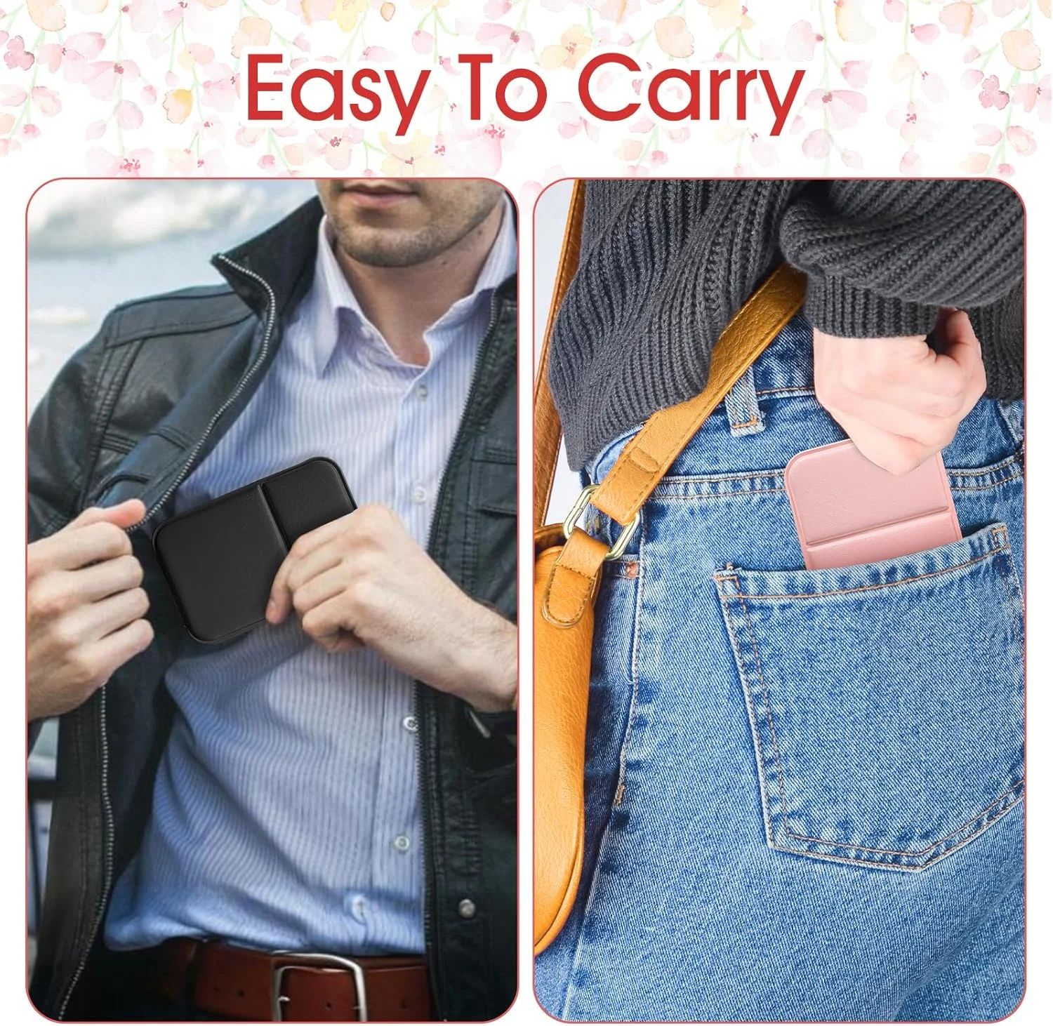 Kifmurase 2 Pack Foldable Makeup Mirror for Travel, Portable PU Leather Mirror Handheld Mirror with Adjustable Stand, Compact Ultrathin Pocket Mirror Folding Travel Mirror for Purse Vanity Table Gifts