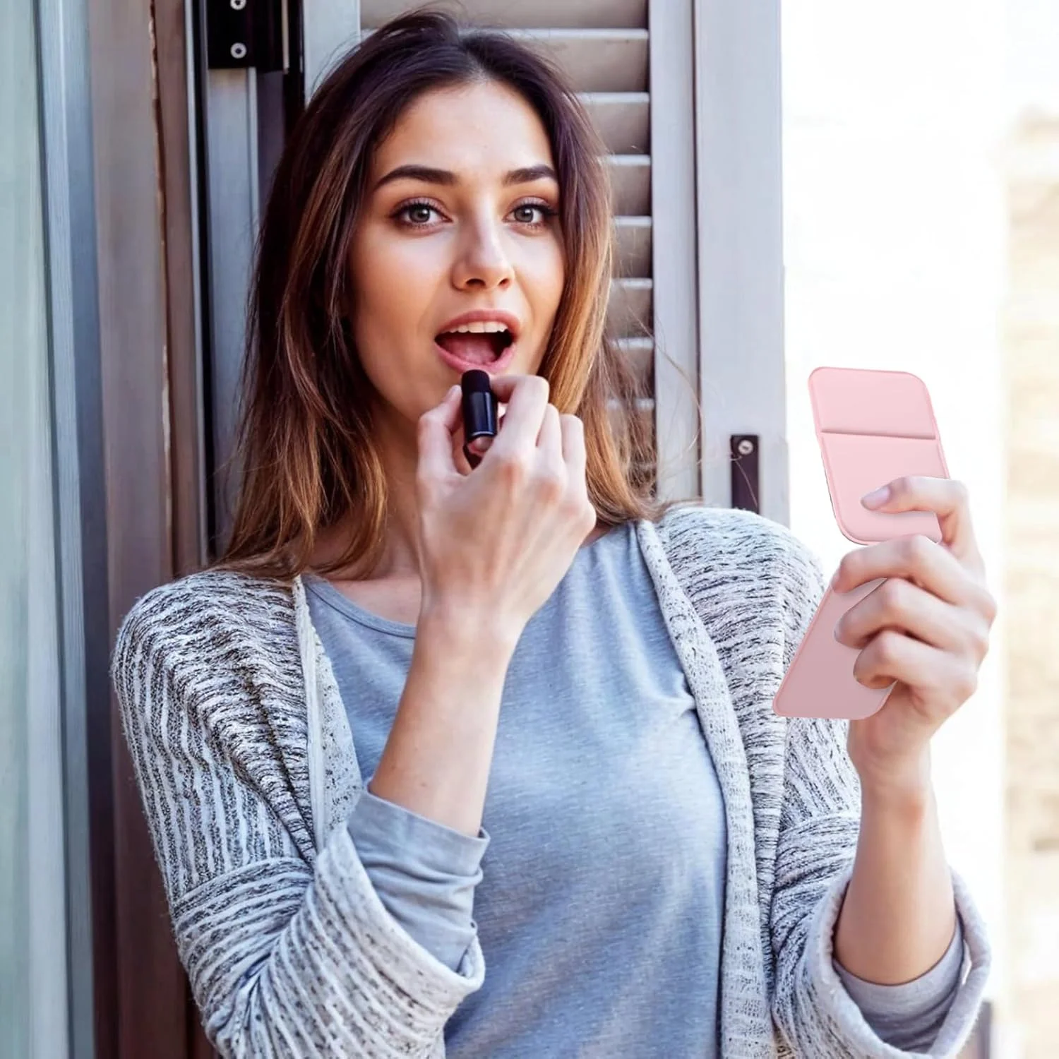 Kifmurase 2 Pack Foldable Makeup Mirror for Travel, Portable PU Leather Mirror Handheld Mirror with Adjustable Stand, Compact Ultrathin Pocket Mirror Folding Travel Mirror for Purse Vanity Table Gifts