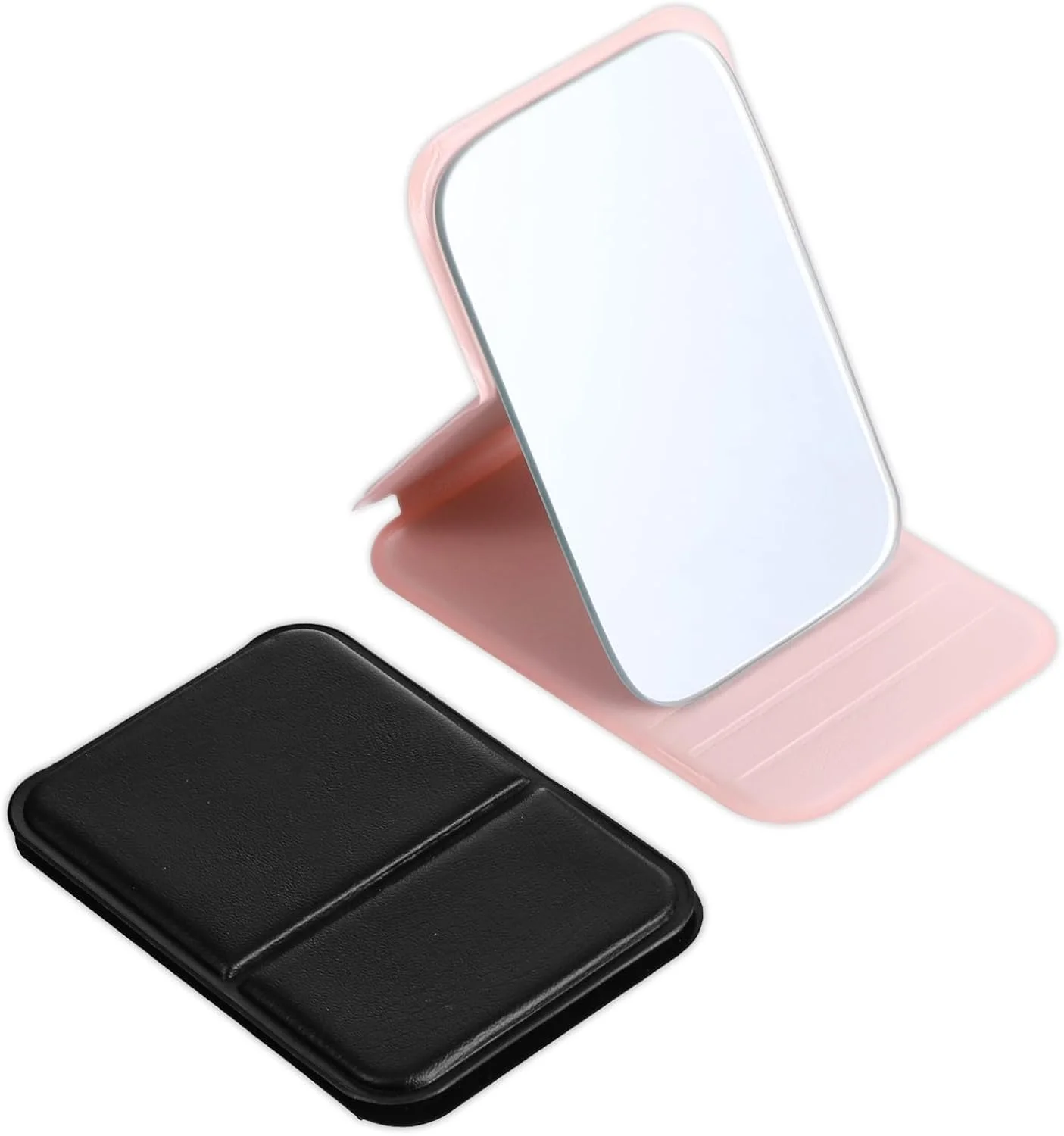Kifmurase 2 Pack Foldable Makeup Mirror for Travel, Portable PU Leather Mirror Handheld Mirror with Adjustable Stand, Compact Ultrathin Pocket Mirror Folding Travel Mirror for Purse Vanity Table Gifts