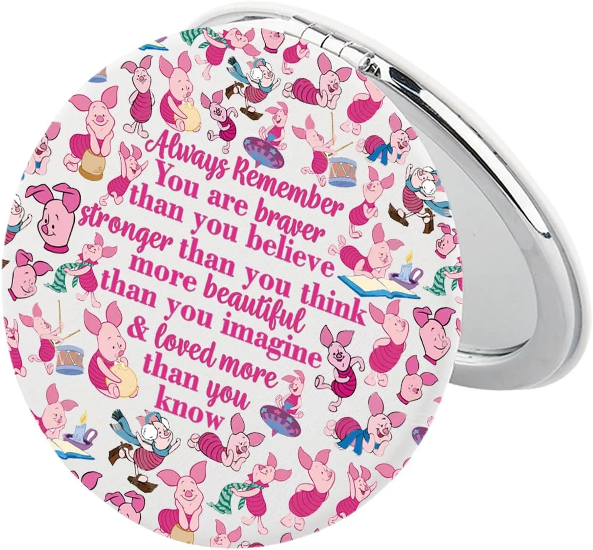 آینه جیبی خوکچه KEYCHIN، هدیه ای برای طرفداران خوکچه - تو شجاع تر، قوی تر و باهوش تر از آن چیزی هستی که فکر می کنی - آینه جمع و جور خوکچه برای زنان و دختران (خوکچه-سفید)