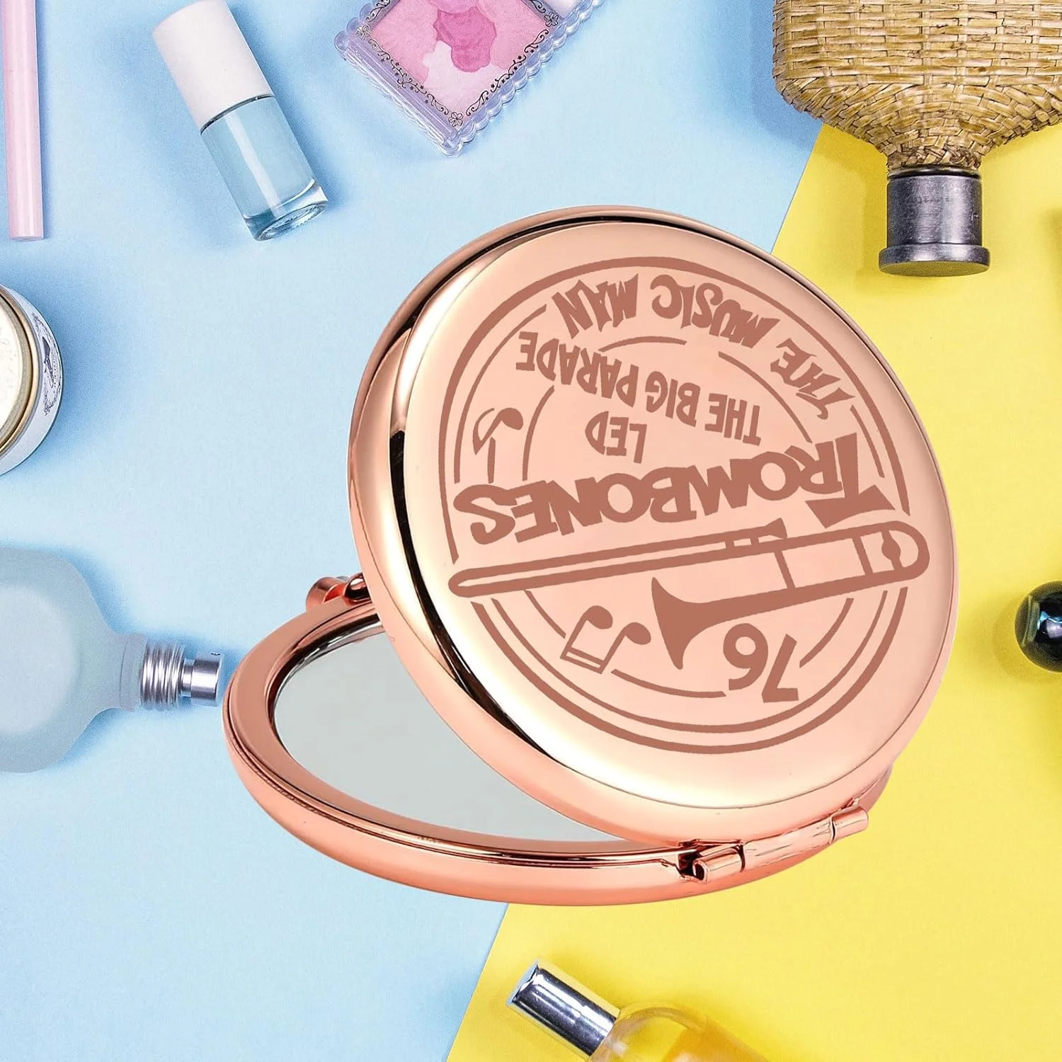 آینه جیبی موسیقی مردان KEYCHIN، هدیه ای برای طرفداران هارولد، ترومبون ها، آینه آرایشی فشرده، مردان موسیقی برادوی (ترومبون-RG)