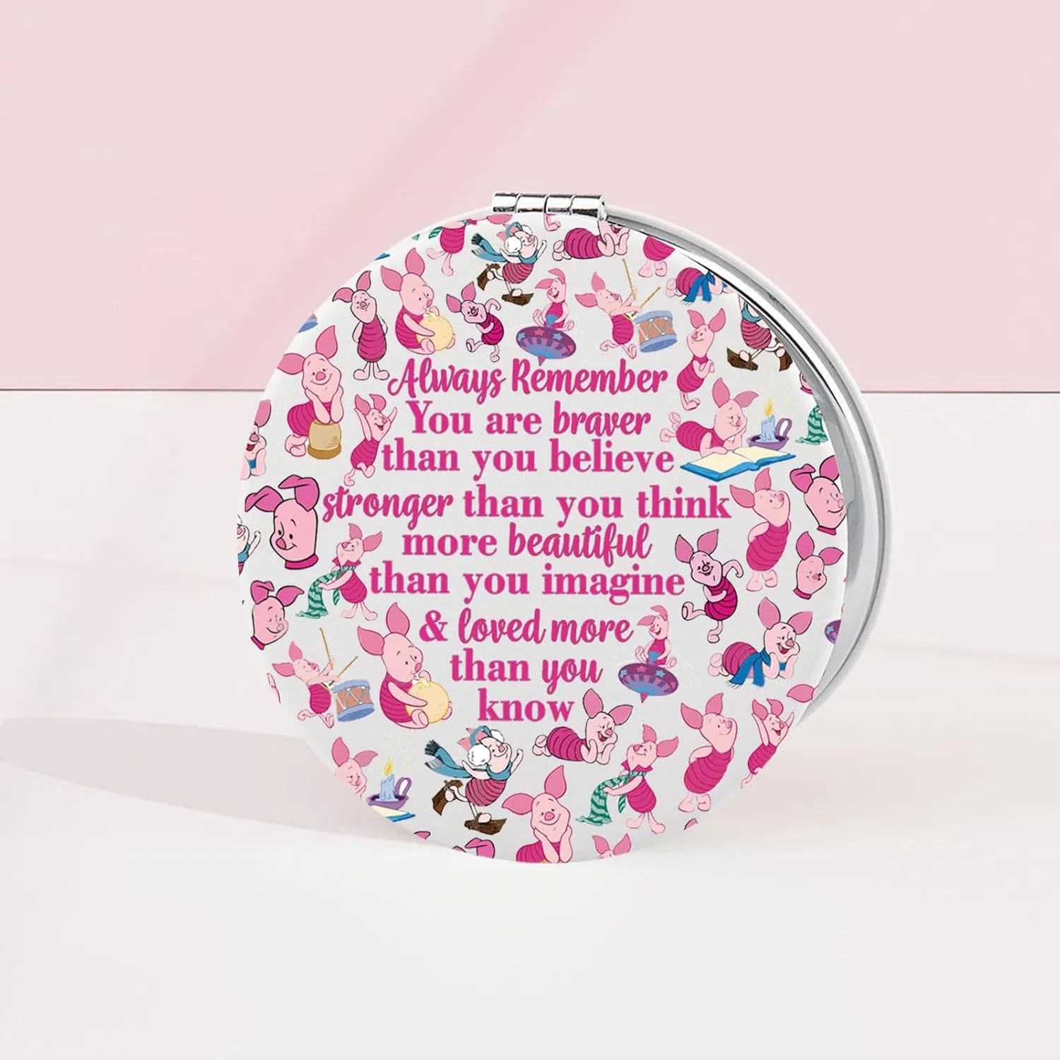 آینه جیبی خوکچه KEYCHIN، هدیه ای برای طرفداران خوکچه - تو شجاع تر، قوی تر و باهوش تر از آن چیزی هستی که فکر می کنی - آینه جمع و جور خوکچه برای زنان و دختران (خوکچه-سفید)