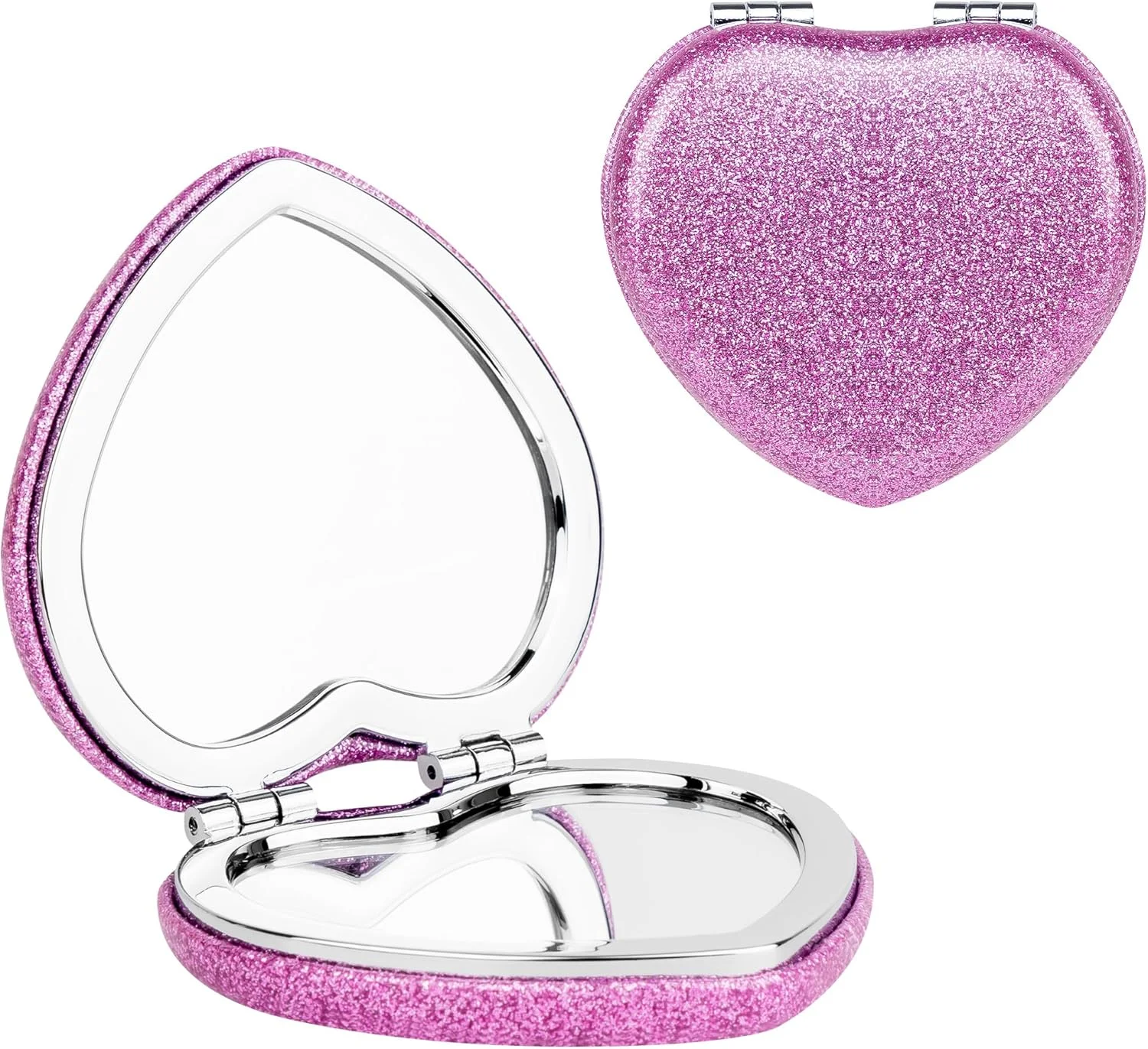 آینه تاشو جمع و جور Biiange، آینه آرایشی کوچک، آینه قلبی شکل مسافرتی قابل حمل برای زنان، آینه آرایش جمع و جور برای کیف (بنفش براق)