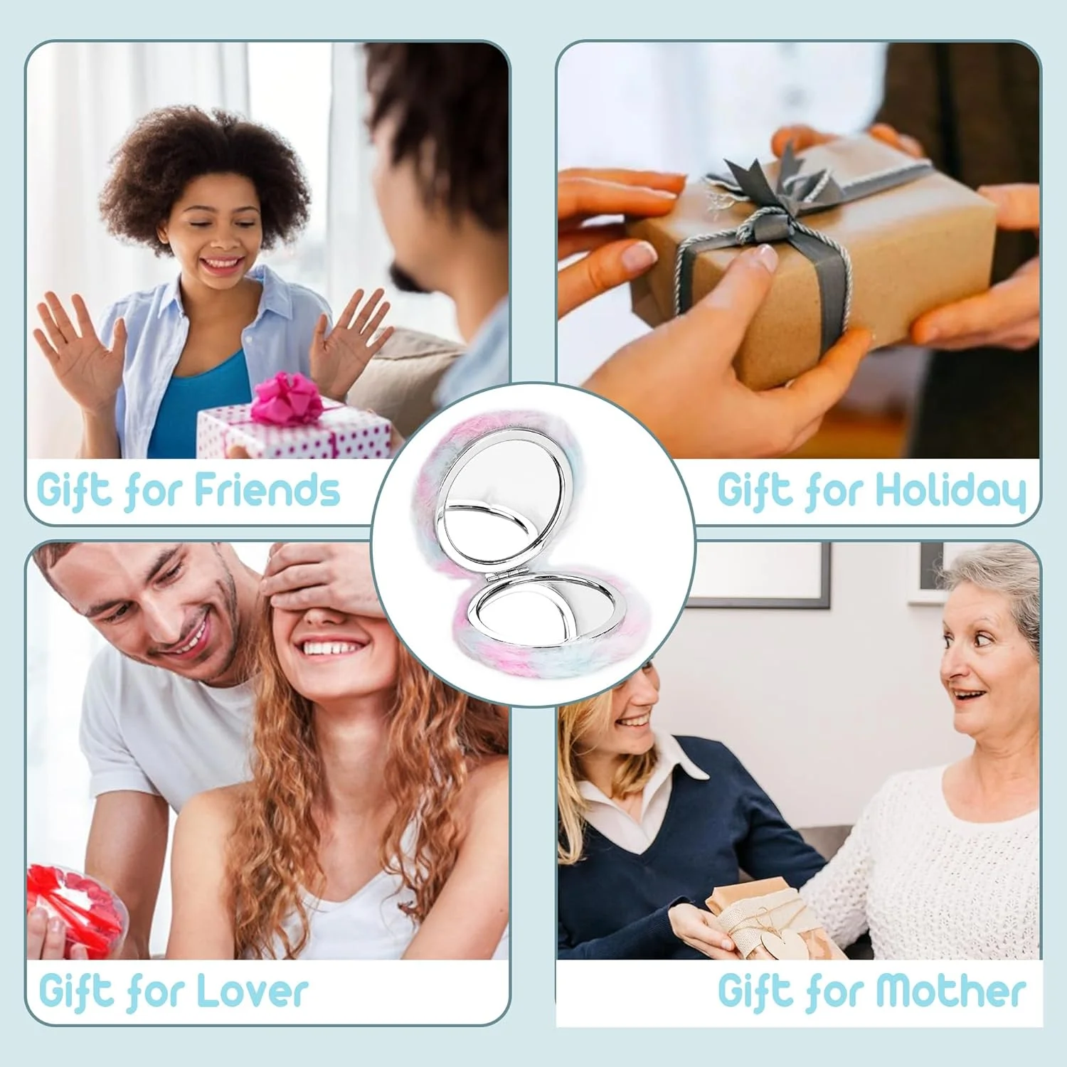 آینه جیبی فانتزی Biiange، آینه کوچک پُرزدار، آینه تاشو جمع و جور، آینه گرد مسافرتی برای کیف آرایش زنانه (1 عدد آبی پودری) آینه جیبی فانتزی Biiange، آینه کوچک پُرزدار، آینه تاشو جمع و جور، آینه گرد مسافرتی برای کیف آرایش زنانه (1 عدد آبی پودری)