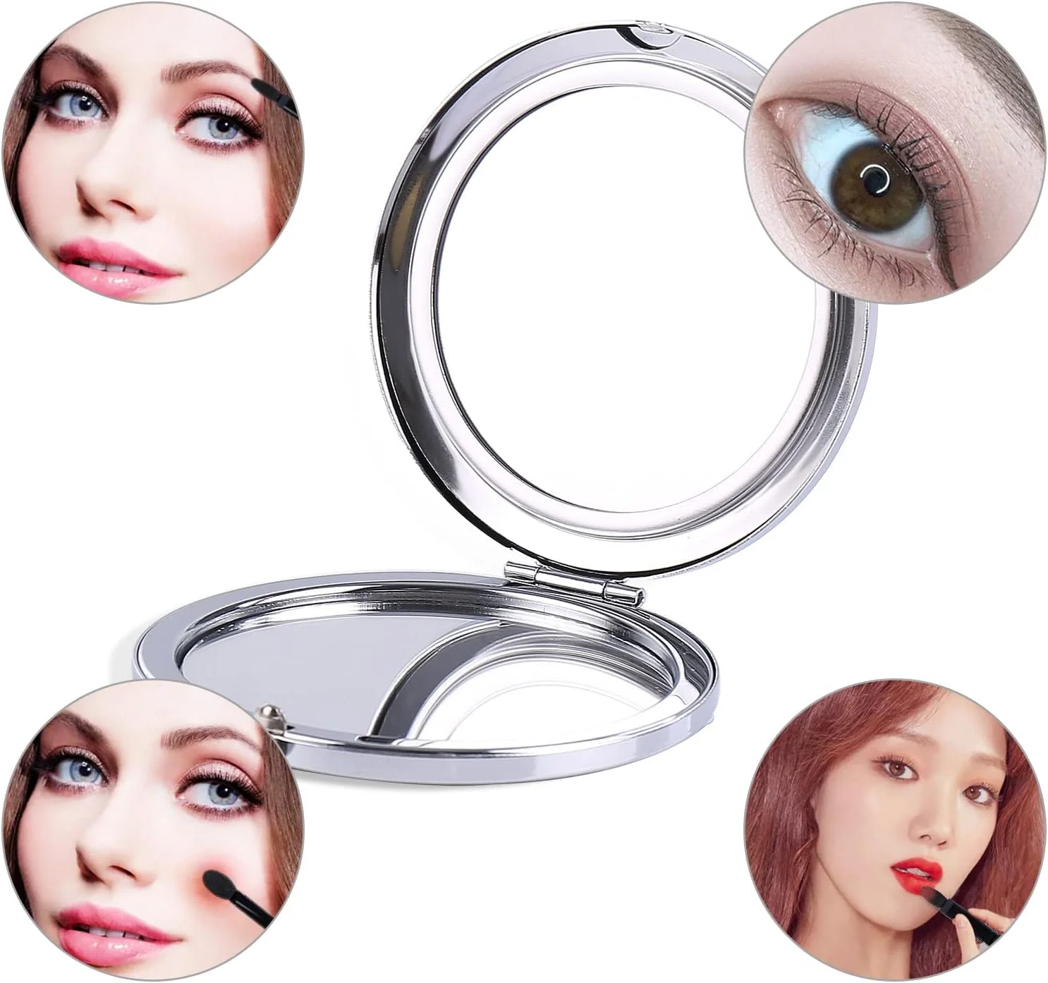 آینه آرایشی تاشو زنانه دکسیز، آینه کوچک گرد نقره ای مناسب سفر و کیف دستی (آینه کوچک تاشو 2.8 اینچی) آینه آرایشی تاشو زنانه دکسیز، آینه کوچک گرد نقره ای مناسب سفر و کیف دستی (آینه کوچک تاشو 2.8 اینچی)