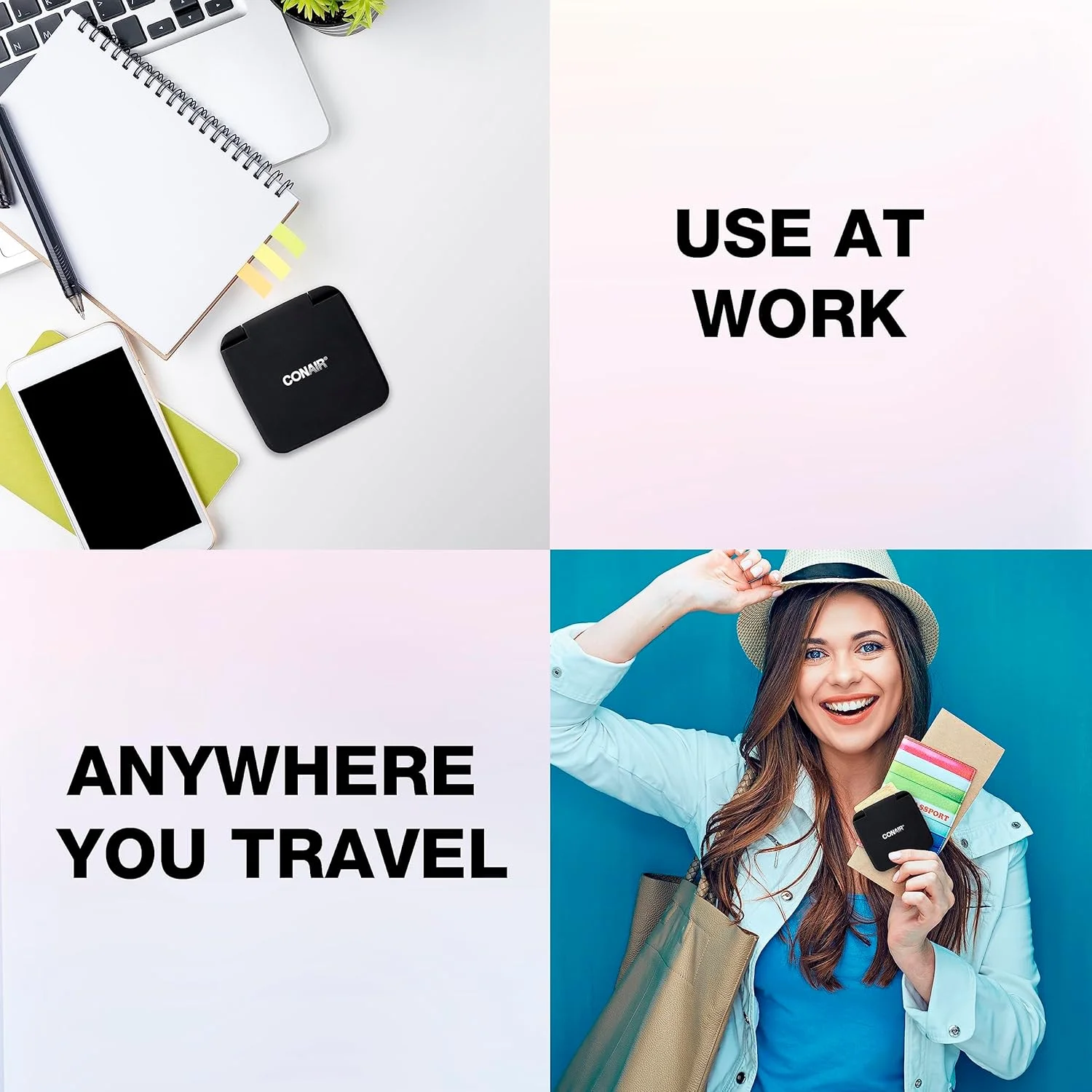 آینه جیبی کانیر برای زنان و مردان، آینه کوچک و جمع و جور برای کیف دستی یا کیف لوازم بهداشتی، آینه آرایشی مسافرتی بزرگنمایی 1x/5x در رنگ مشکی