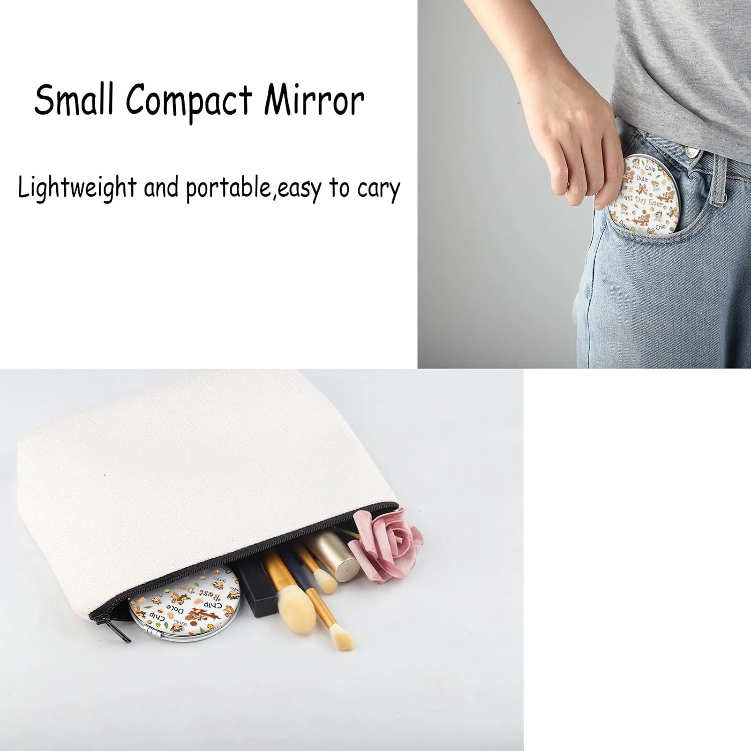 آینه جیبی با طرح چیپ و دیل FAADBUK، هدیه ای برای دوستداران چیپ و دیل، کالای چیپ و دیل برای او (آینه چیپ و دیل)