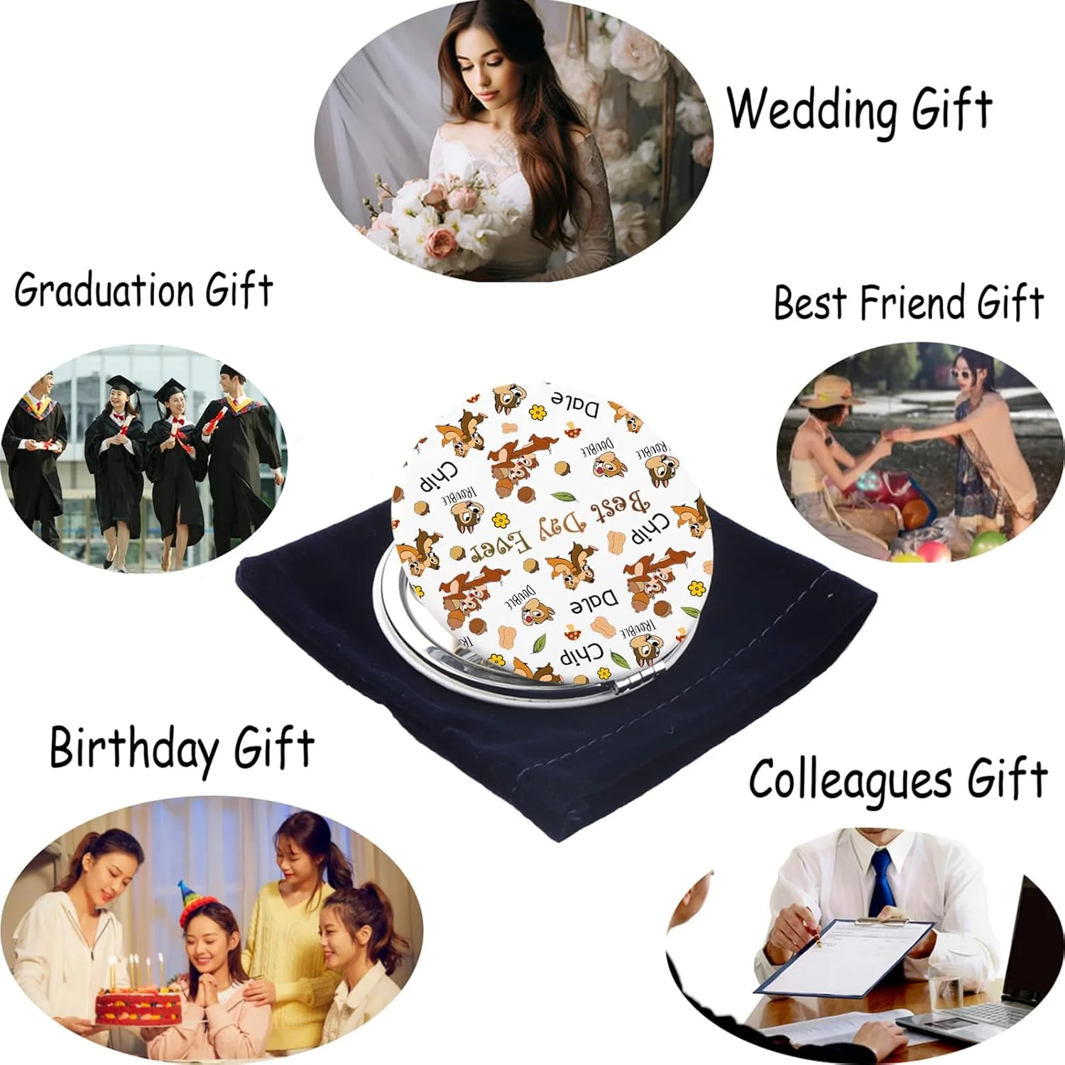 آینه جیبی با طرح چیپ و دیل FAADBUK، هدیه ای برای دوستداران چیپ و دیل، کالای چیپ و دیل برای او (آینه چیپ و دیل)