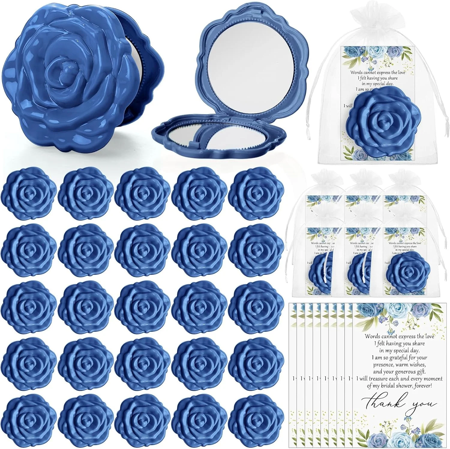 مجموعه 50 عددی آینه های جیبی تاشو رز، هدیه مهمانی عروسی شامل آینه های دستی رز، تگ های تشکر و کیسه ارگانزا سفید برای مهمانان خانم، مهمانی عروس (آبی) مجموعه 50 عددی آینه های جیبی تاشو رز، هدیه مهمانی عروسی شامل آینه های دستی رز، تگ های تشکر و کیسه ارگانزا سفید برای مهمانان خانم، مهمانی عروس (آبی)