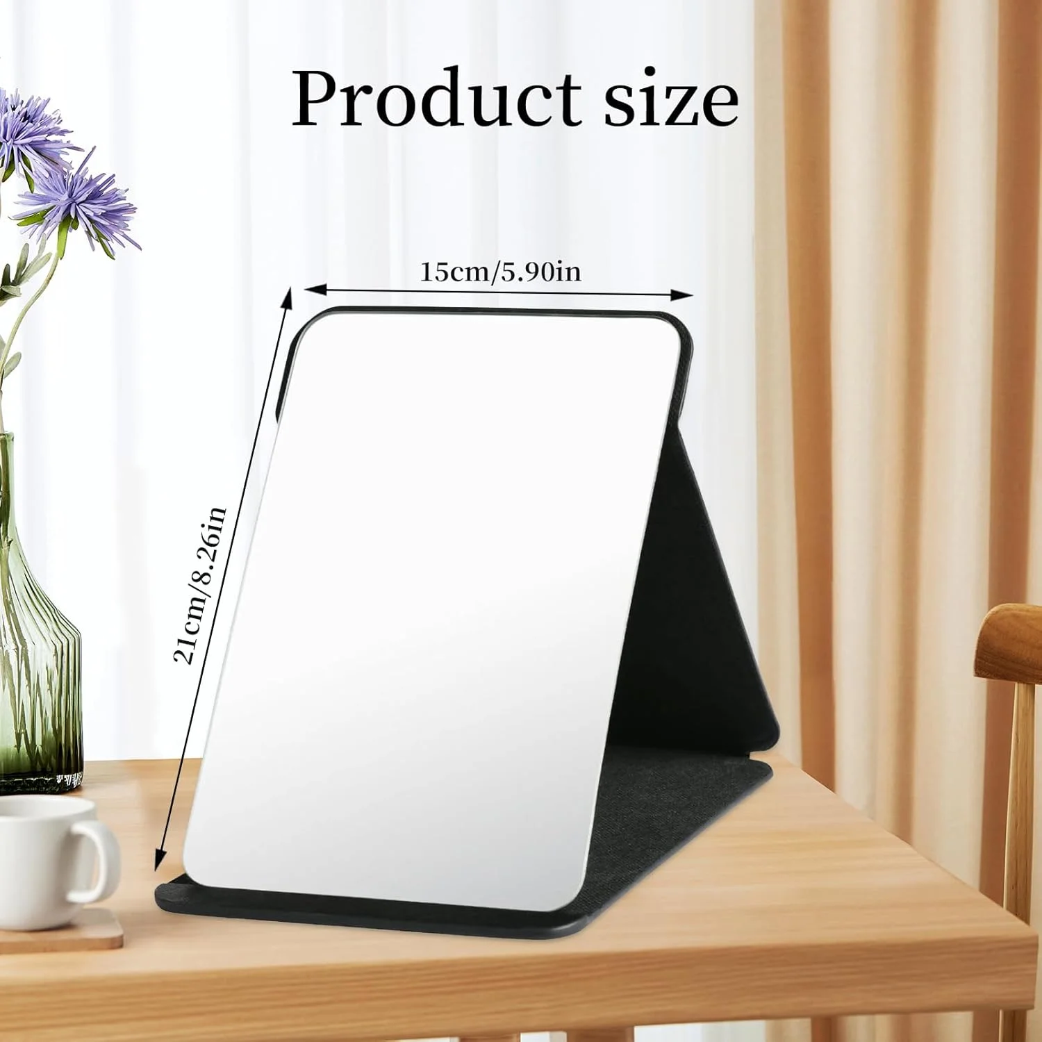 آینه تاشو مسافرتی، آینه رومیزی با زوایای ایستاده متعدد، آینه تاشو با چرم PU مشکی، آینه آرایش فوق العاده HD، آینه جیبی، унисекс، فوق العاده نازک، بادوام، برای اصلاح و آرایش، 21