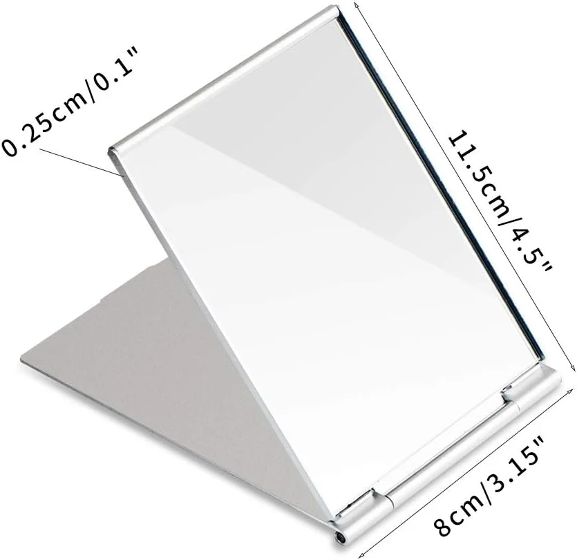 آینه مسافرتی کوچک G2PLUS، آینه تاشو قابل حمل، آینه جیبی جمع و جور برای اصلاح، کمپینگ و آرایش، شیشه رومیزی کوچک 11.5 سانتی متر * 8 سانتی متر * 0.25 سانتی متر (نقره ای) (نقره ای)