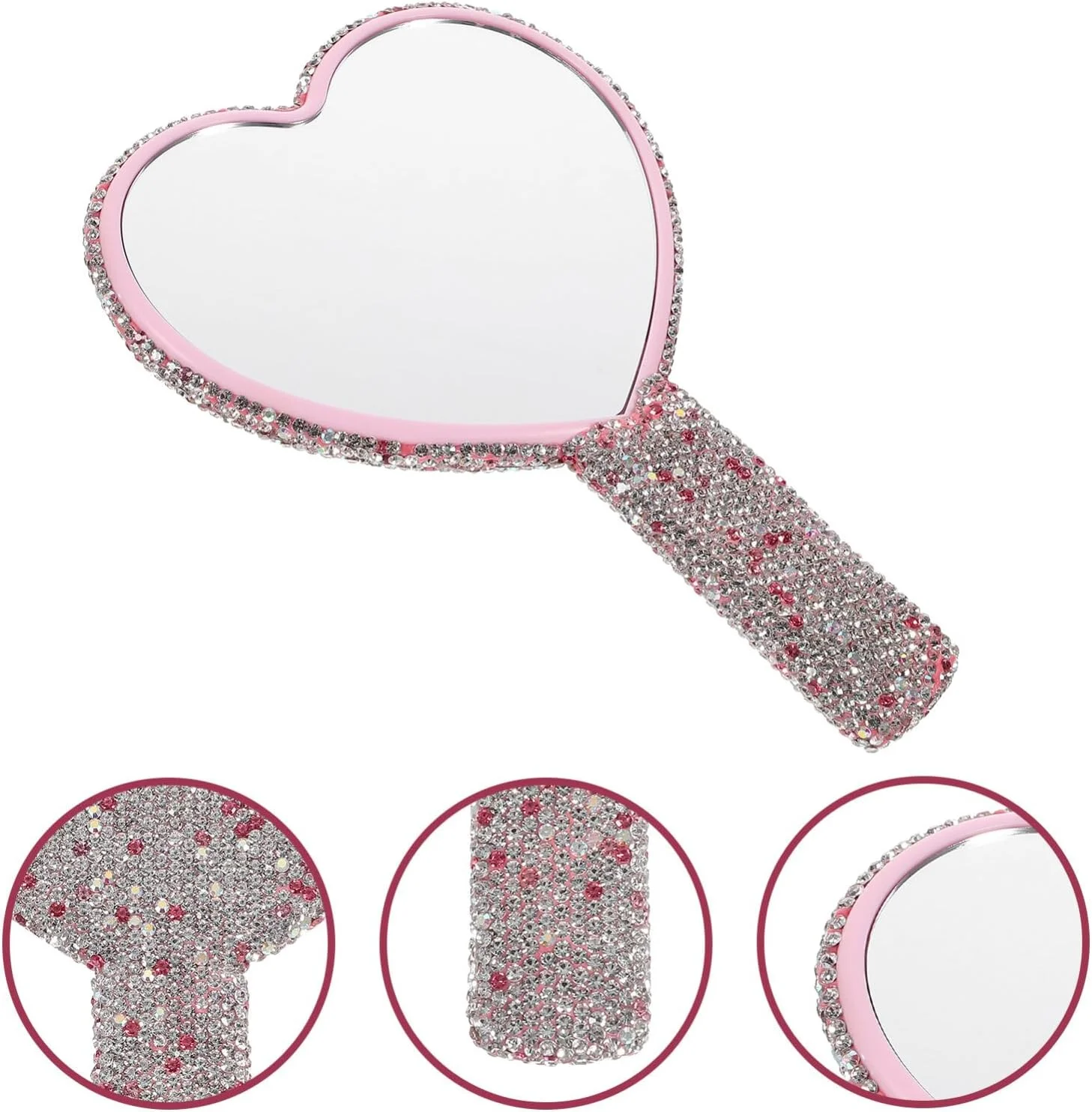 آینه دستی نگین دار FRCOLOR طرح قلب، آینه آرایشی براق، آینه مسافرتی جمع و جور و جذاب برای بانوان