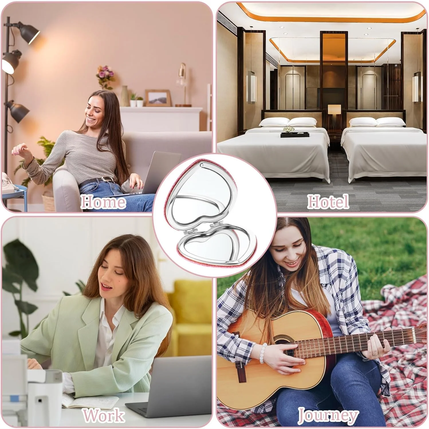 آینه جیبی فانتزی، آینه آرایشی جمع و جور طرح قلب صورتی، آینه آرایشی قابل حمل، آینه دو طرفه با بزرگنمایی 1X/2X، آینه کوچک اکلیلی برای زنان و دختران آینه جیبی فانتزی، آینه آرایشی جمع و جور طرح قلب صورتی، آینه آرایشی قابل حمل، آینه دو طرفه با بزرگنمایی 1X/2X، آینه کوچک اکلیلی برای زنان و دختران