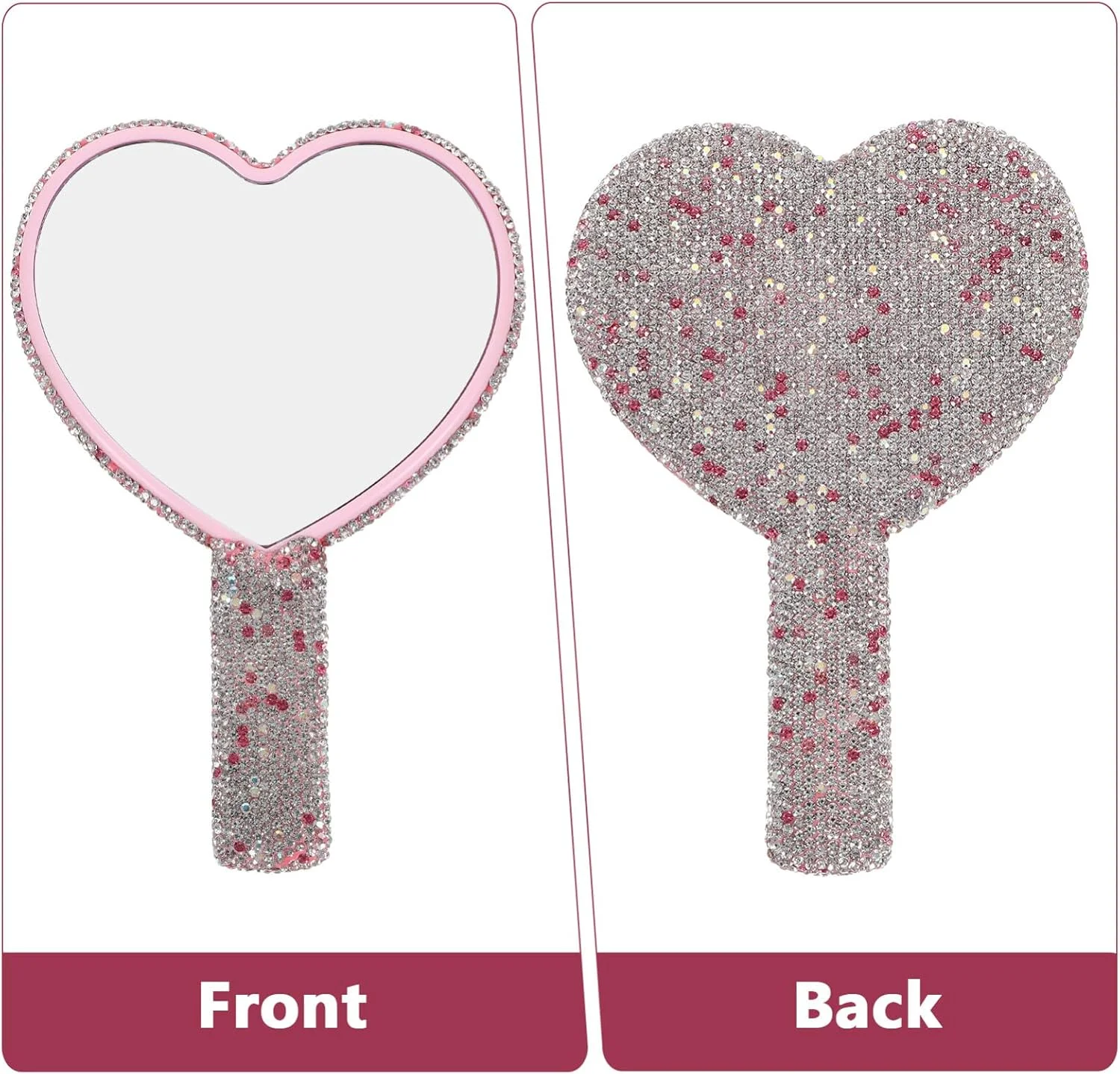 آینه دستی نگین دار FRCOLOR طرح قلب، آینه آرایشی براق، آینه مسافرتی جمع و جور و جذاب برای بانوان