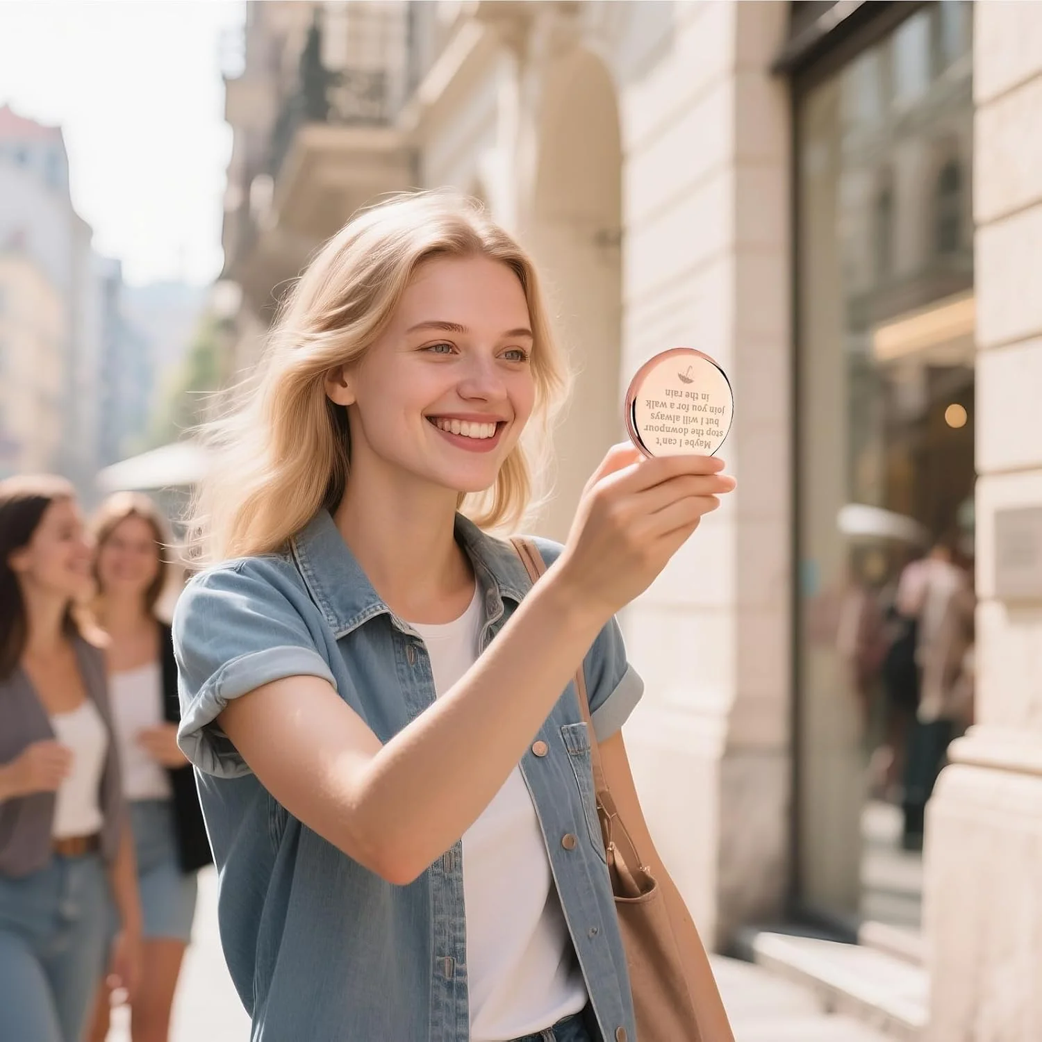 آینه جیبی رُزگلد GAOLZIUY، هدیه دوستی برای زنان، آینه آرایشی برای او، هدیه ای متفکرانه برای تشویق دوست، بهترین دوست، خواهران روحی، شاید نتوانم جلوی باران را بگیرم