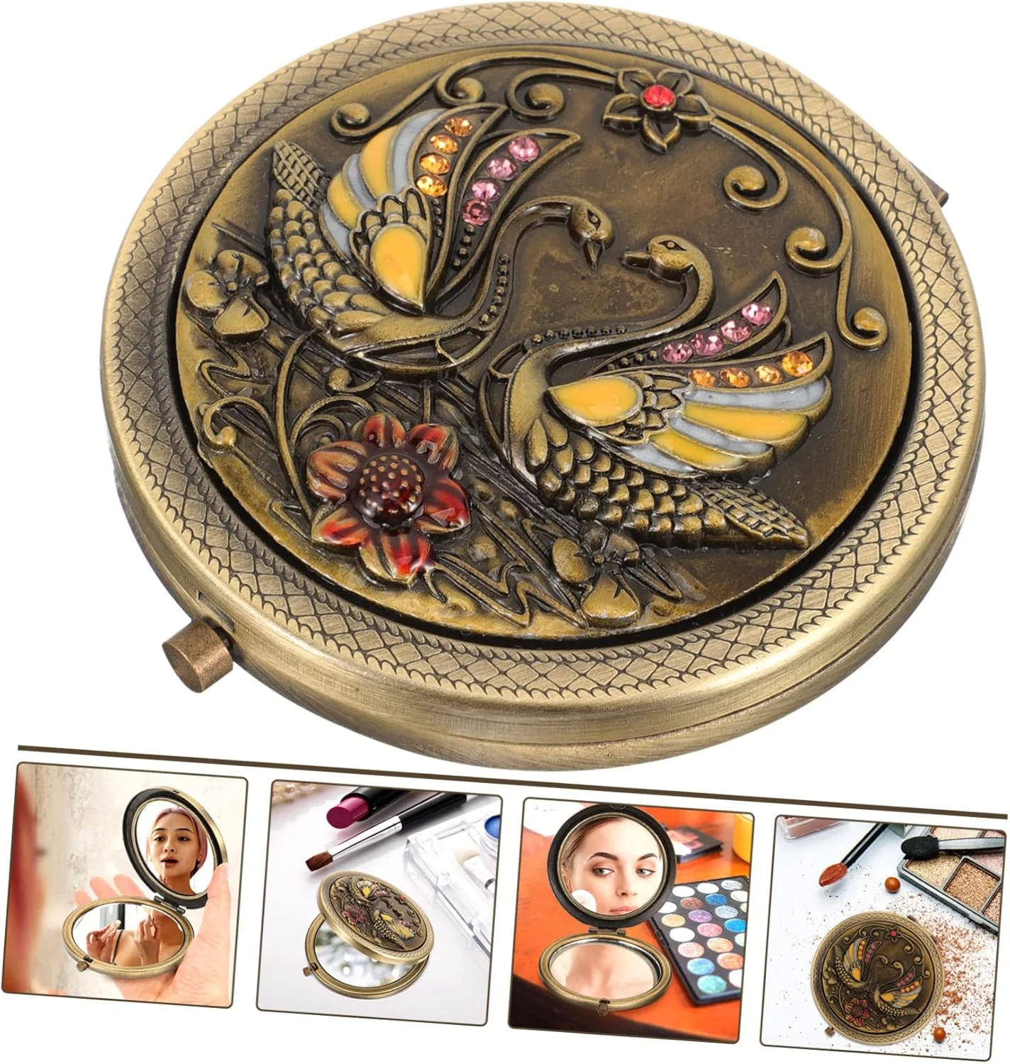 آینه فلزی قابل حمل FRCOLOR طرح رترو برای کیف پول، کیف پول های قدیمی، کیف های مسافرتی، آینه مسافرتی کوچک برای کیف پول، آینه جیبی قدیمی، آینه دستی با دسته