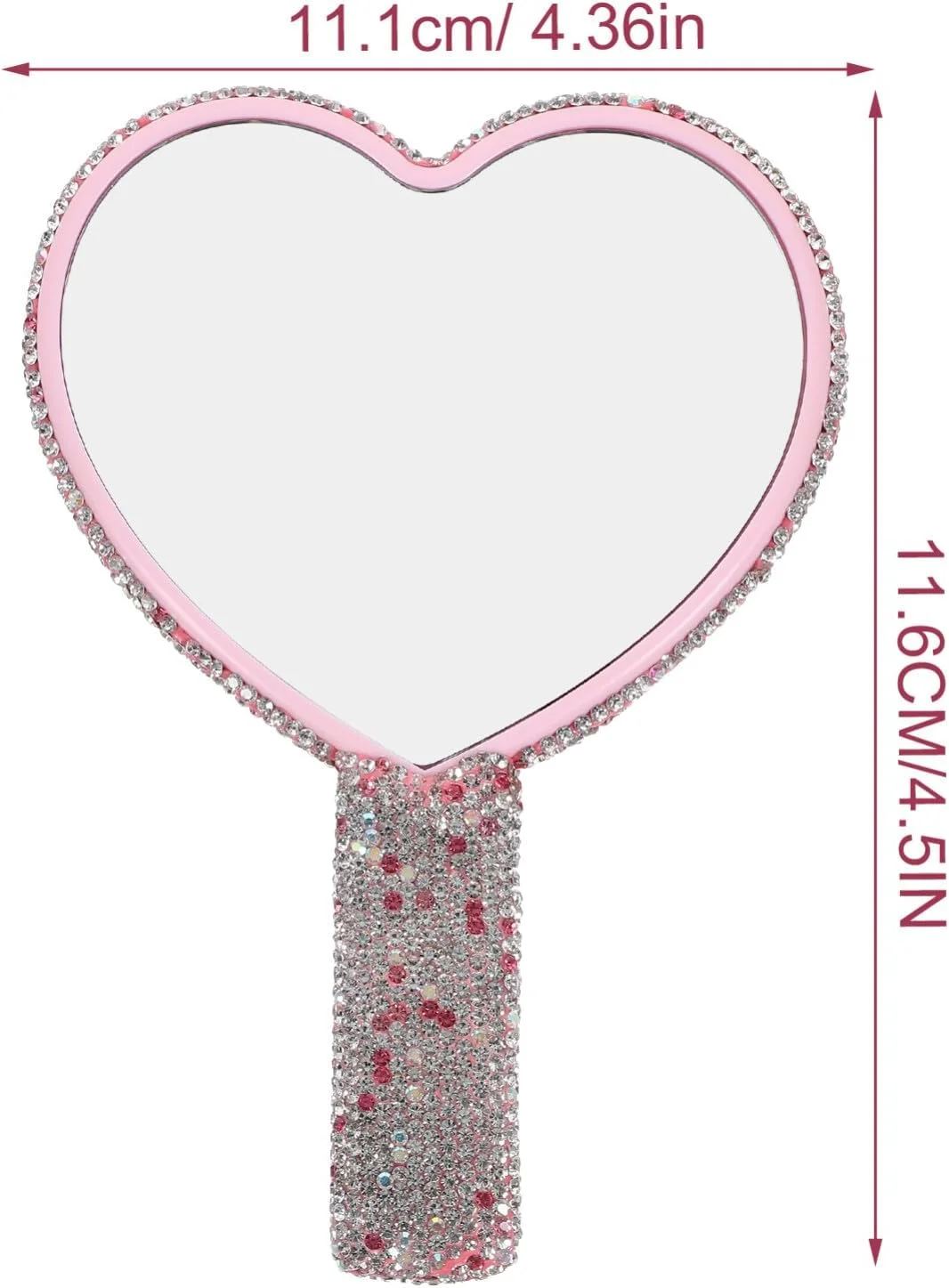 آینه دستی نگین دار FRCOLOR طرح قلب، آینه آرایشی براق، آینه مسافرتی جمع و جور و جذاب برای بانوان
