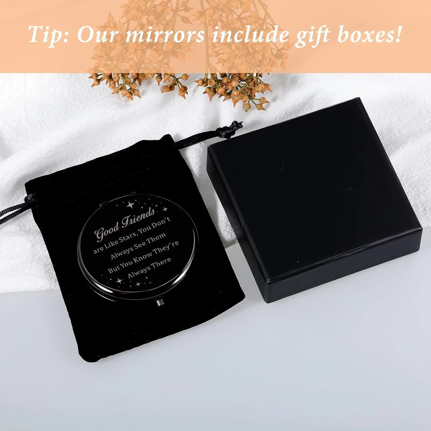 آینه آرایشی جیبی هدیه دوستی برای زنان، دوستان خوب مانند ستاره ها هستند، هدیه تولد و فارغ التحصیلی برای او، بهترین دوست دختر، همکار، هدیه قدردانی برای دوست، همکار زن