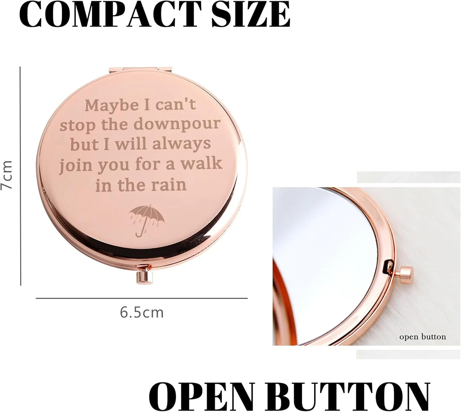 آینه جیبی رُزگلد GAOLZIUY، هدیه دوستی برای زنان، آینه آرایشی برای او، هدیه ای متفکرانه برای تشویق دوست، بهترین دوست، خواهران روحی، شاید نتوانم جلوی باران را بگیرم