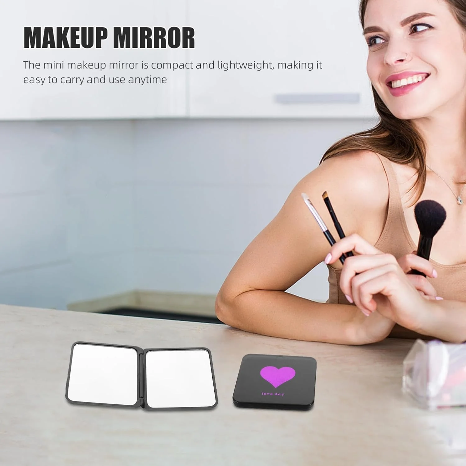 آینه آرایشی تاشو دو طرفه FRCOLOR، 2 عدد، کوچک و قابل حمل، مناسب سفر، اداره و استفاده در فضای باز