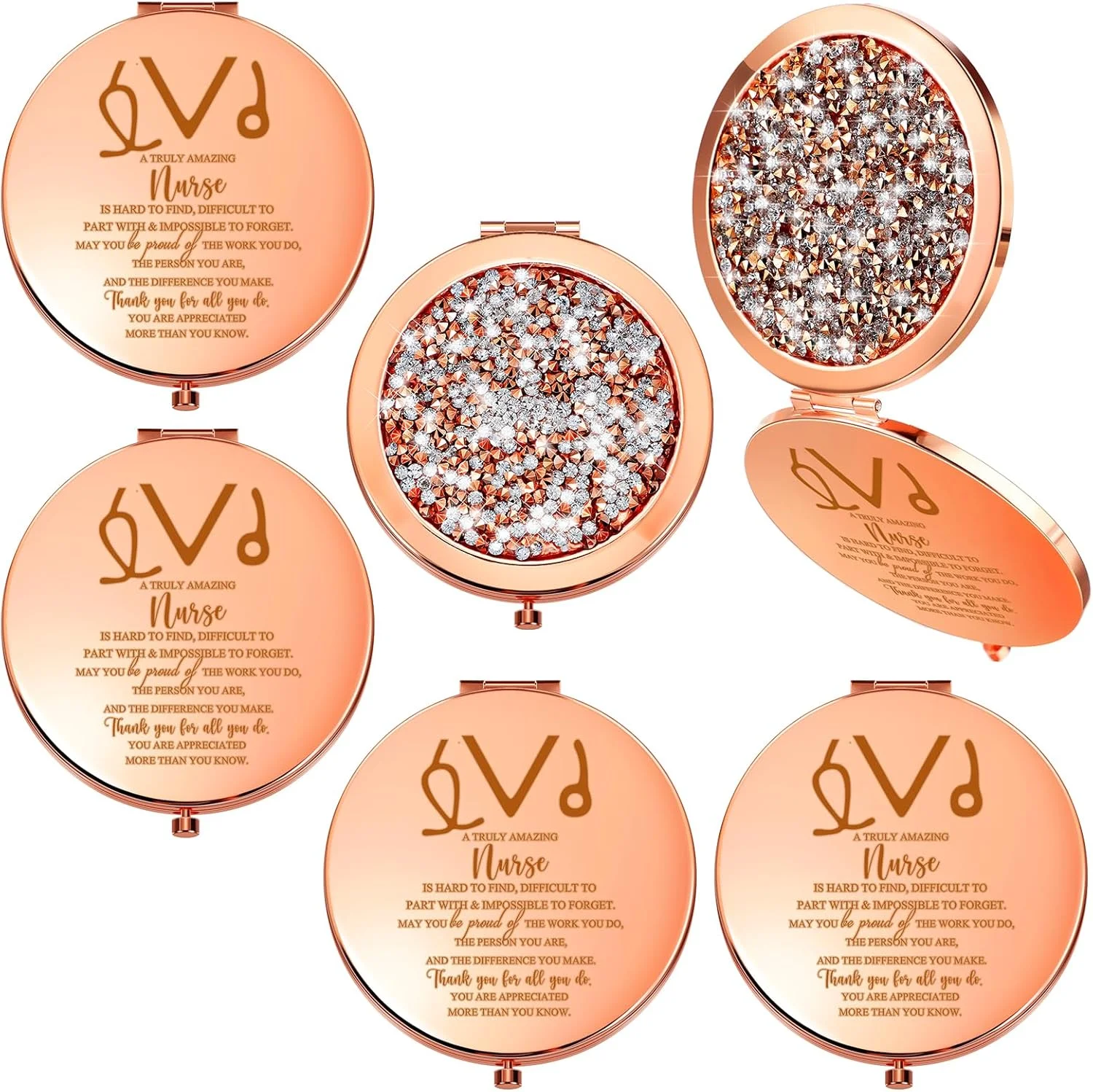 فومته 4 عدد هدیه قدردانی کریسمس برای زنان، هدیه تشکر کریسمس برای کارمند، معلم، پرستار، خواهر، دوست، هدیه تولد، آینه های آرایشی جیبی فشرده کننده رزگلد (پرستار)