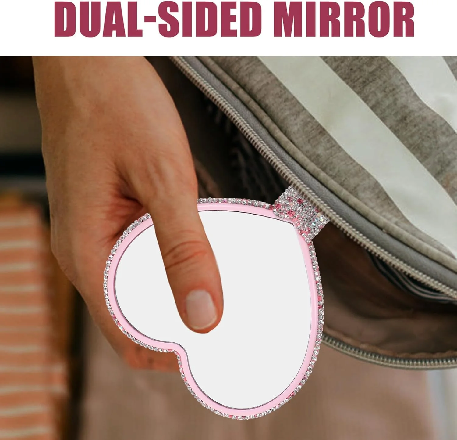 آینه دستی نگین دار FRCOLOR طرح قلب، آینه آرایشی براق، آینه مسافرتی جمع و جور و جذاب برای بانوان