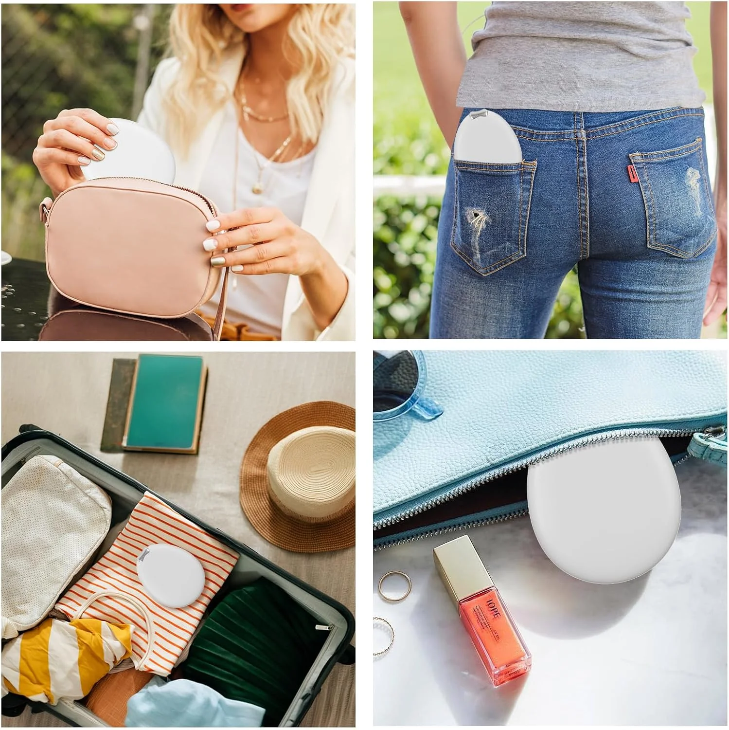 آینه آرایشی مسافرتی FUNTOUCH با نور، آینه کوچک LED کیف پول با نور، آینه فشرده روشن کننده با بزرگنمایی 10 برابر، آینه آرایشی کوچک دو طرفه با 3 رنگ نور و کیف