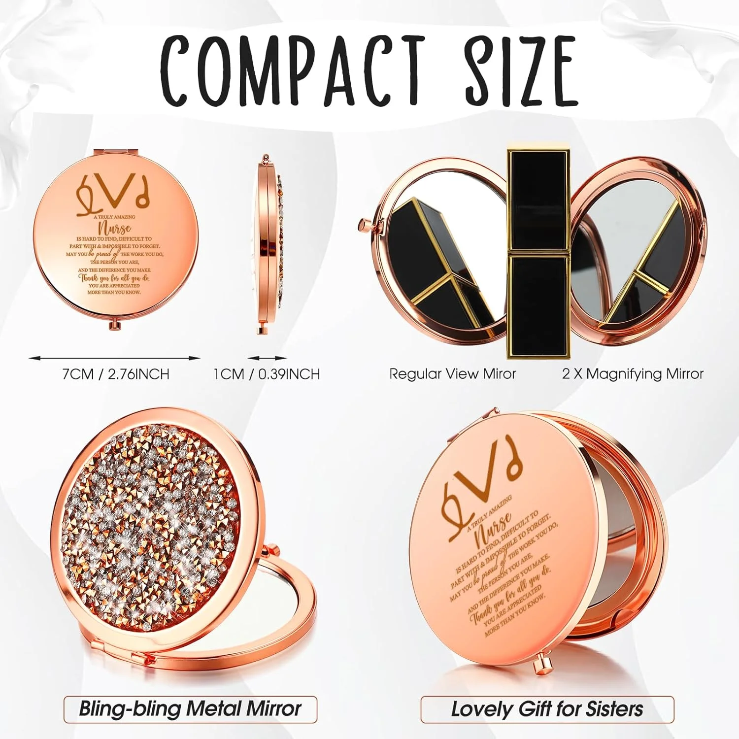 فومته 4 عدد هدیه قدردانی کریسمس برای زنان، هدیه تشکر کریسمس برای کارمند، معلم، پرستار، خواهر، دوست، هدیه تولد، آینه های آرایشی جیبی فشرده کننده رزگلد (پرستار) فومته 4 عدد هدیه قدردانی کریسمس برای زنان، هدیه تشکر کریسمس برای کارمند، معلم، پرستار، خواهر، دوست، هدیه تولد، آینه های آرایشی جیبی فشرده کننده رزگلد (پرستار)