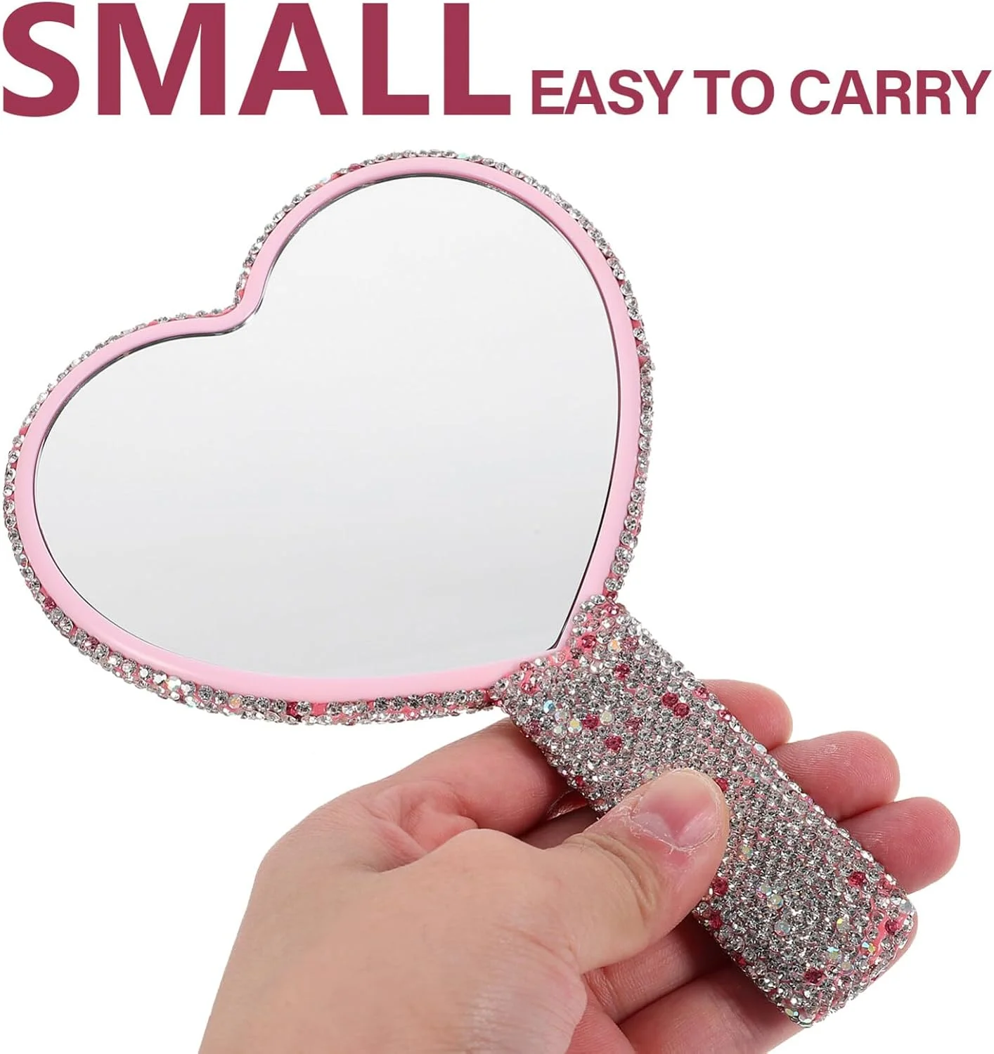 آینه دستی نگین دار FRCOLOR طرح قلب، آینه آرایشی براق، آینه مسافرتی جمع و جور و جذاب برای بانوان