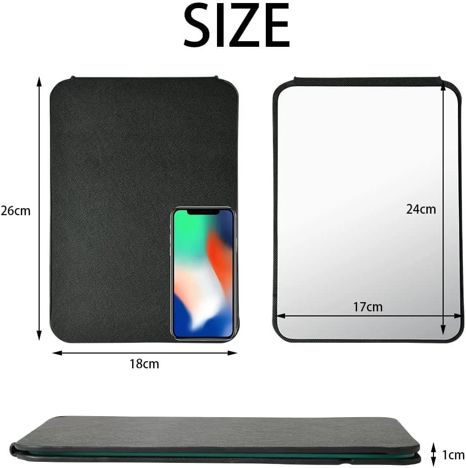 آینه رومیزی تاشو، آینه تاشو مسافرتی قابل حمل، آینه آرایشی چرمی PU، آینه های رومیزی ایستاده، آینه رومیزی برای میز کار، میز آرایش، مسافرت، کمپینگ (25.5 * 18 سانتی متر)