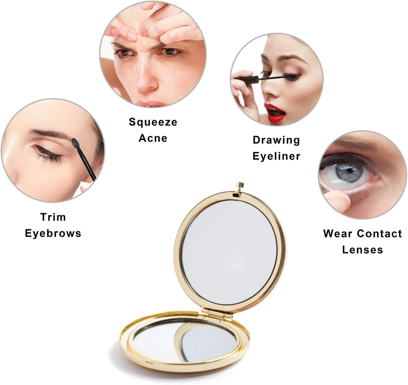 آینه آرایشی تاشو HREW با بزرگنمایی 2 و 1 برابر، آینه جیبی کوچک دو طرفه، مناسب کیف پول، جیب و مسافرت، طلایی آینه آرایشی تاشو HREW با بزرگنمایی 2 و 1 برابر، آینه جیبی کوچک دو طرفه، مناسب کیف پول، جیب و مسافرت، طلایی